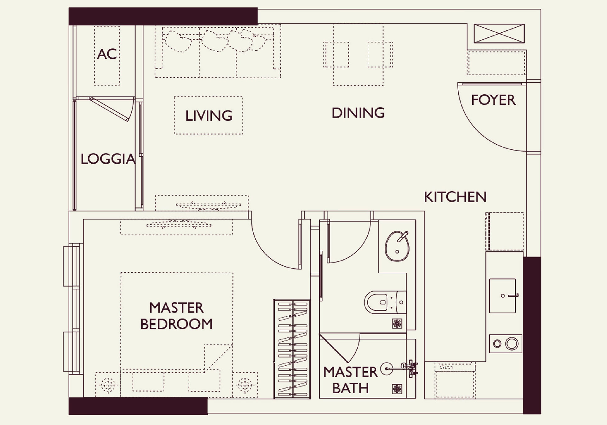 Thiết kế căn hộ Lumi Prestige 1 ngủ Medium