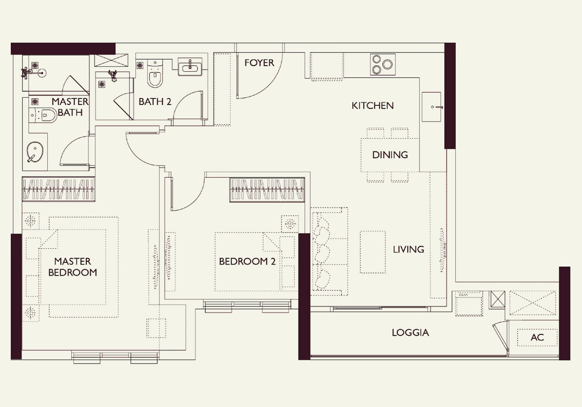 Thiết kế căn hộ Lumi Prestige 2 ngủ Large