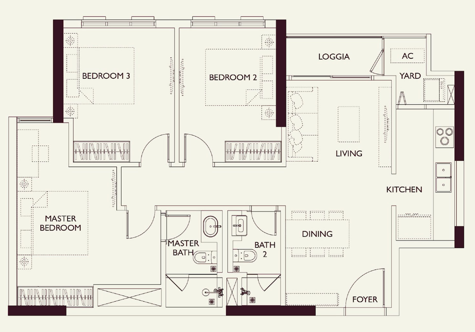 Thiết kế căn hộ Lumi Prestige 3 ngủ Medium