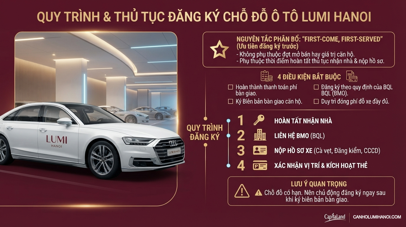 Hướng dẫn đăng ký chỗ đỗ ô tô Lumi Hà Nội chi tiết theo quy định CĐT CapitaLand