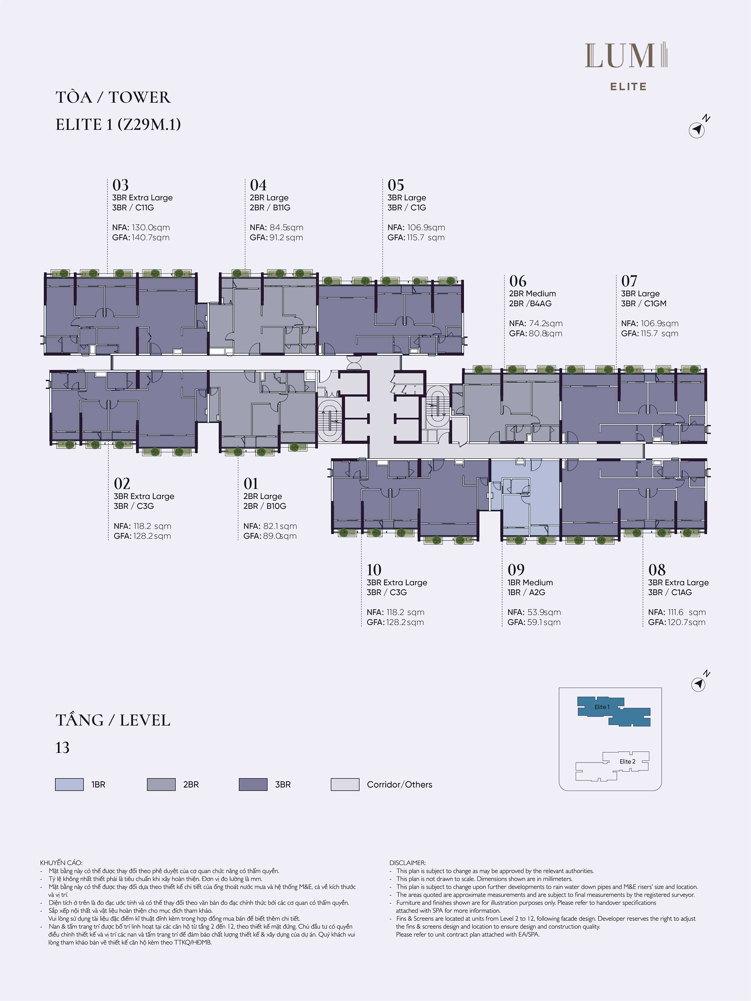 Mặt bằng Elite 1 Tầng 13