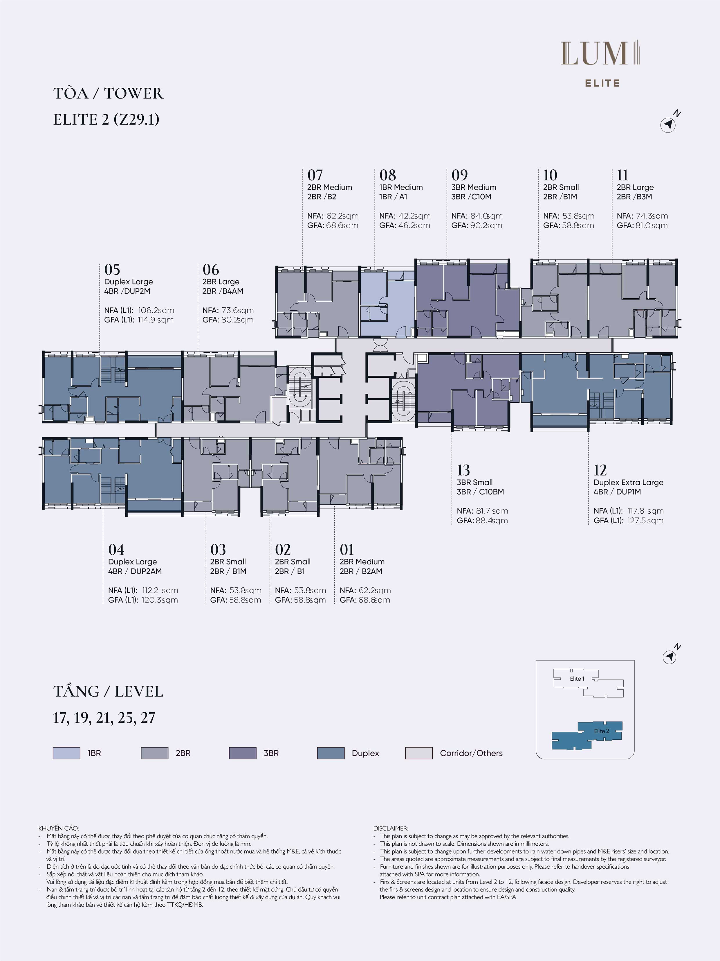 Mặt bằng Elite 2 Tầng 17, 19, 21, 25, 27