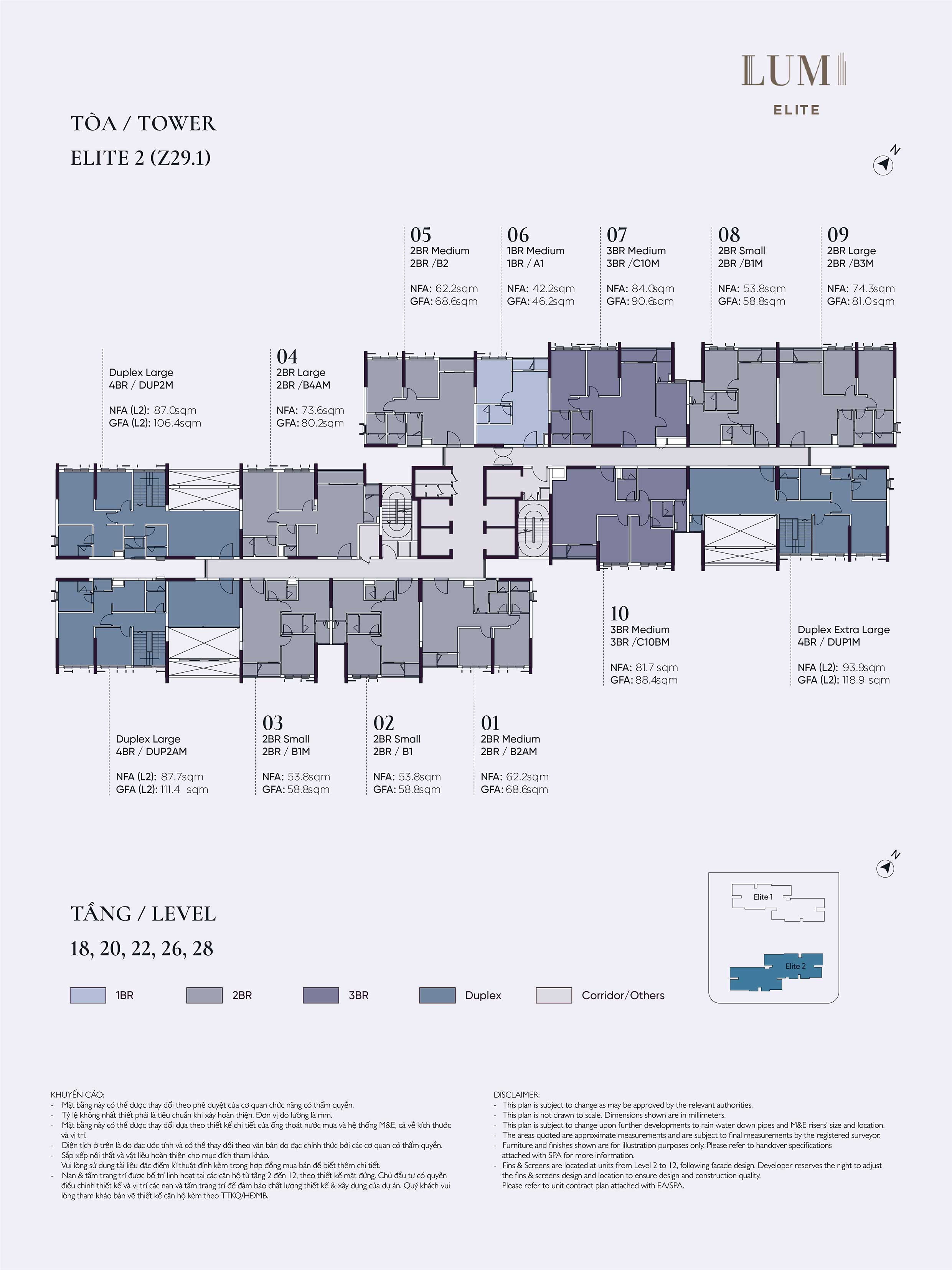 Mặt bằng Elite 2 Tầng 18, 20, 22, 26, 28