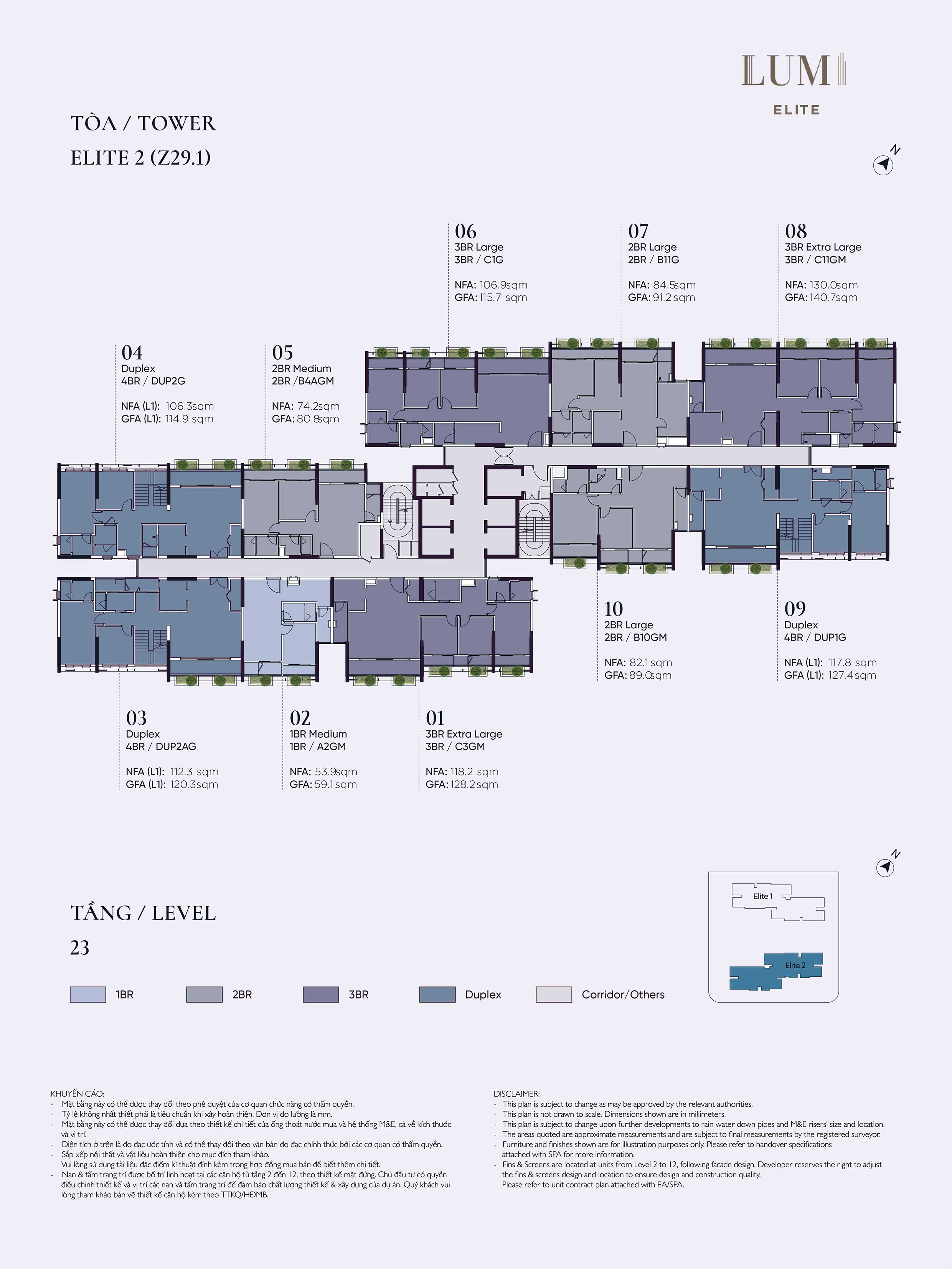 Mặt bằng Elite 2 Tầng 23