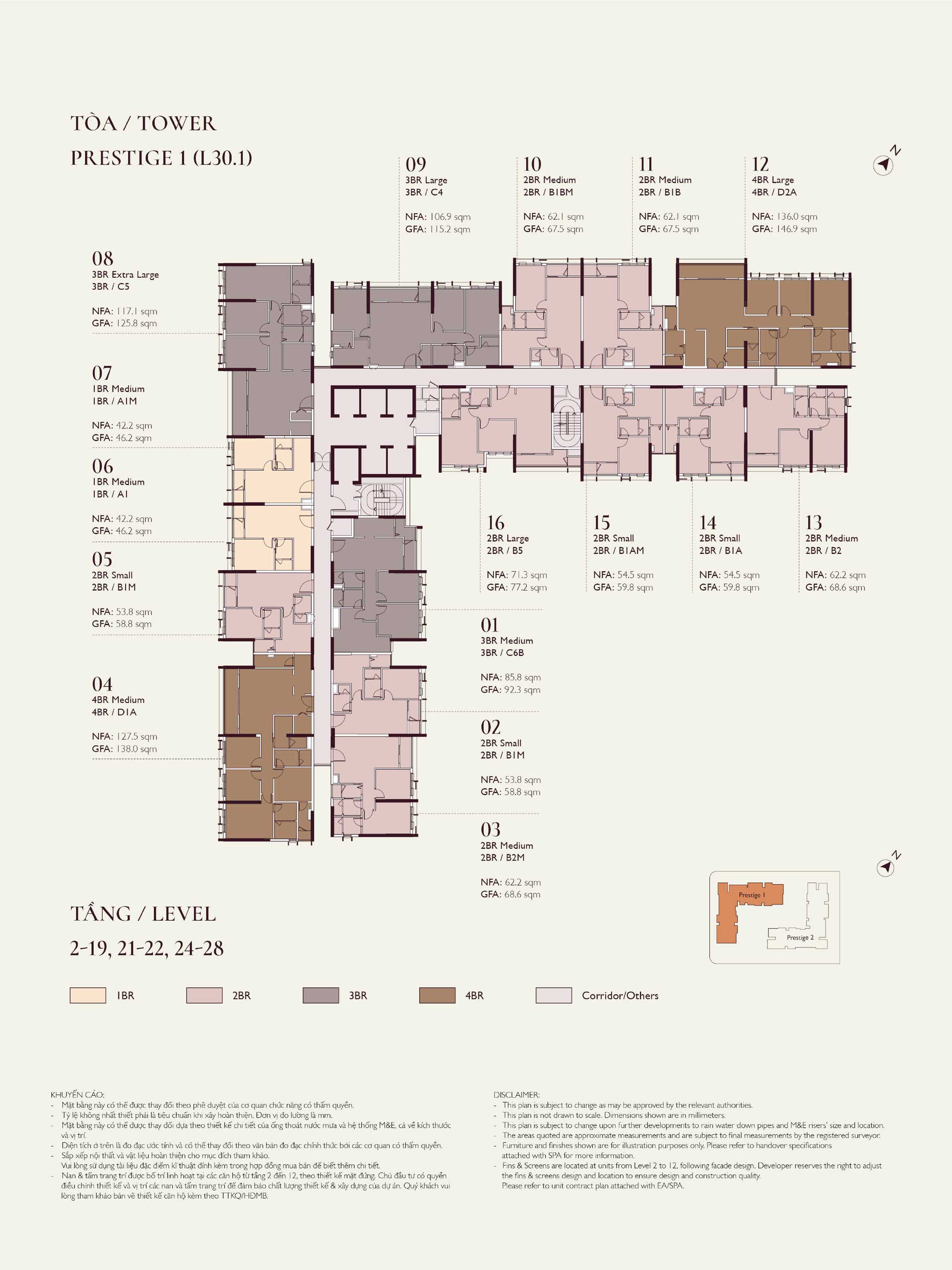 Mặt bằng Prestige 1 Tầng 2-19, 21-22, 24-28