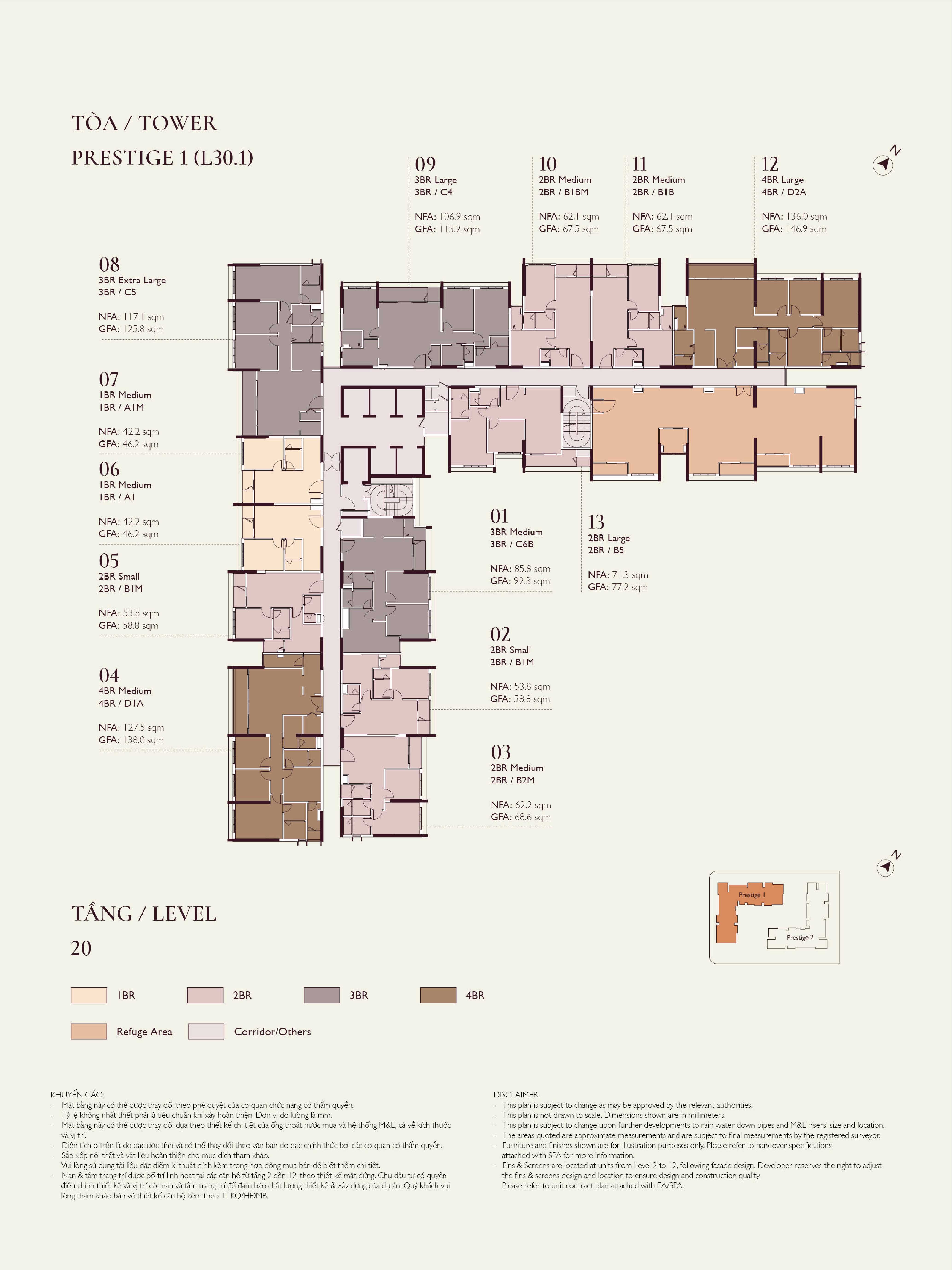 Mặt bằng Prestige 1 Tầng 20