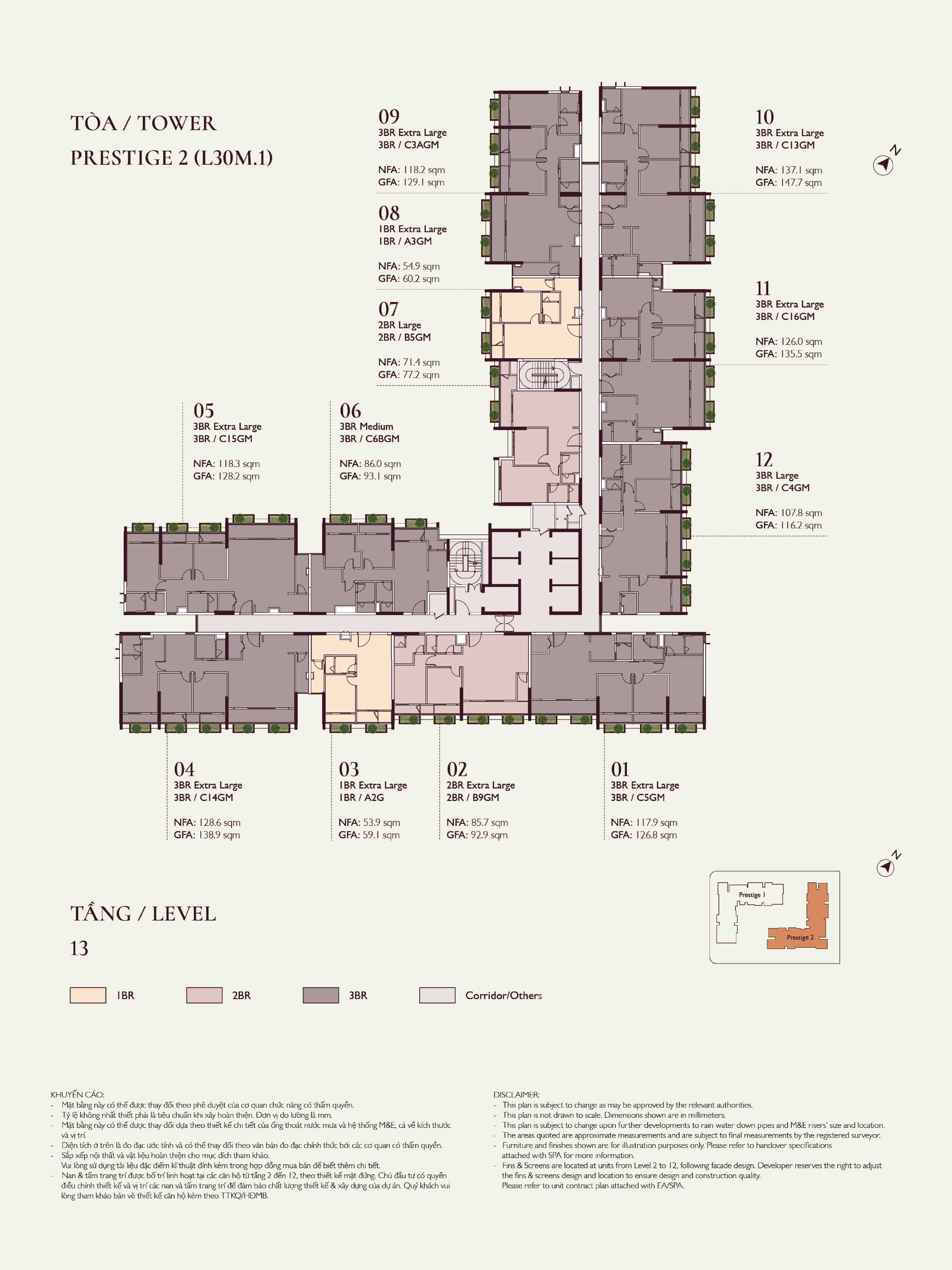 Mặt bằng Prestige 2 Tầng 13