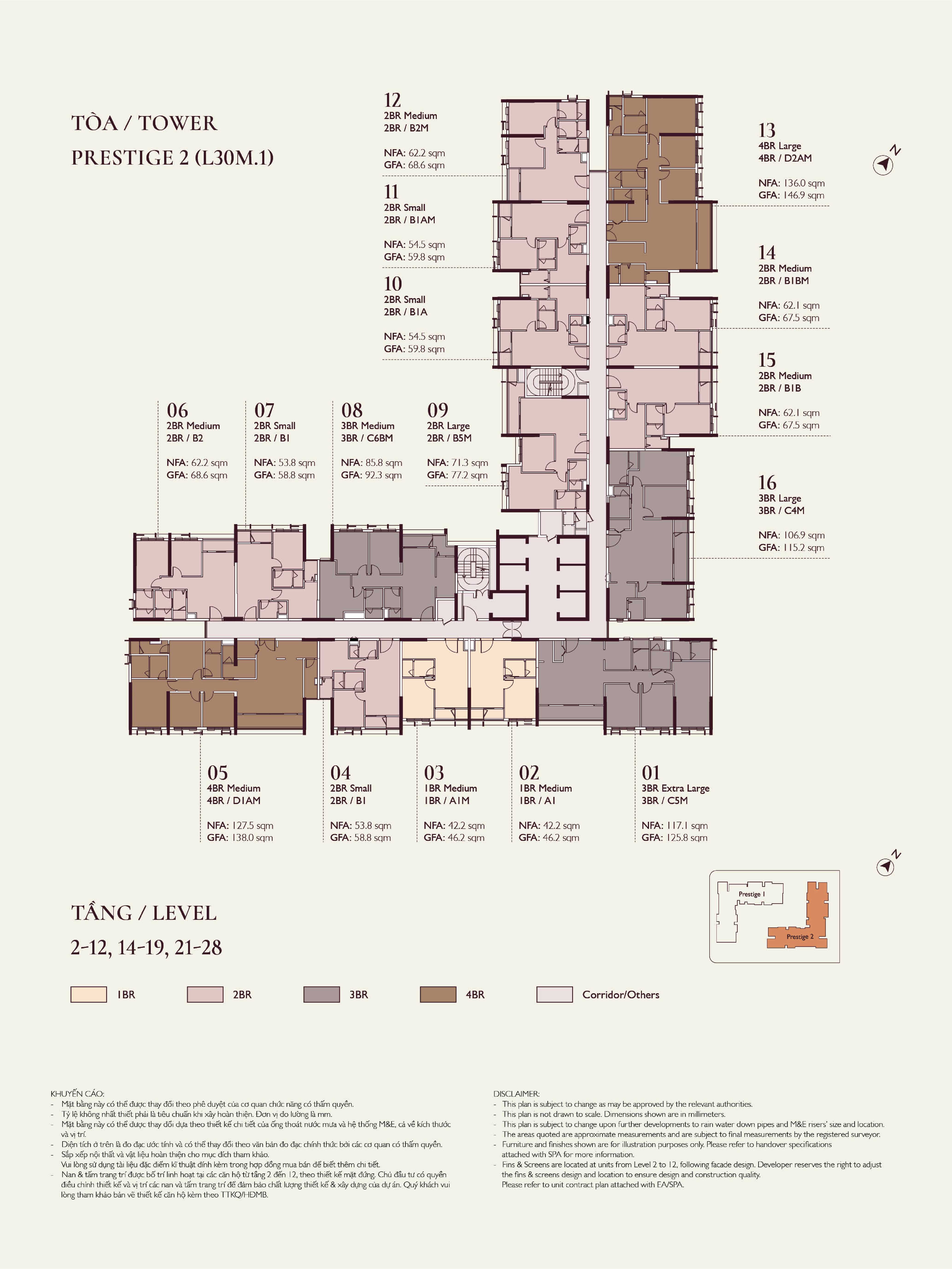 Mặt bằng Prestige 2 Tầng 2-12, 14-19, 21-28