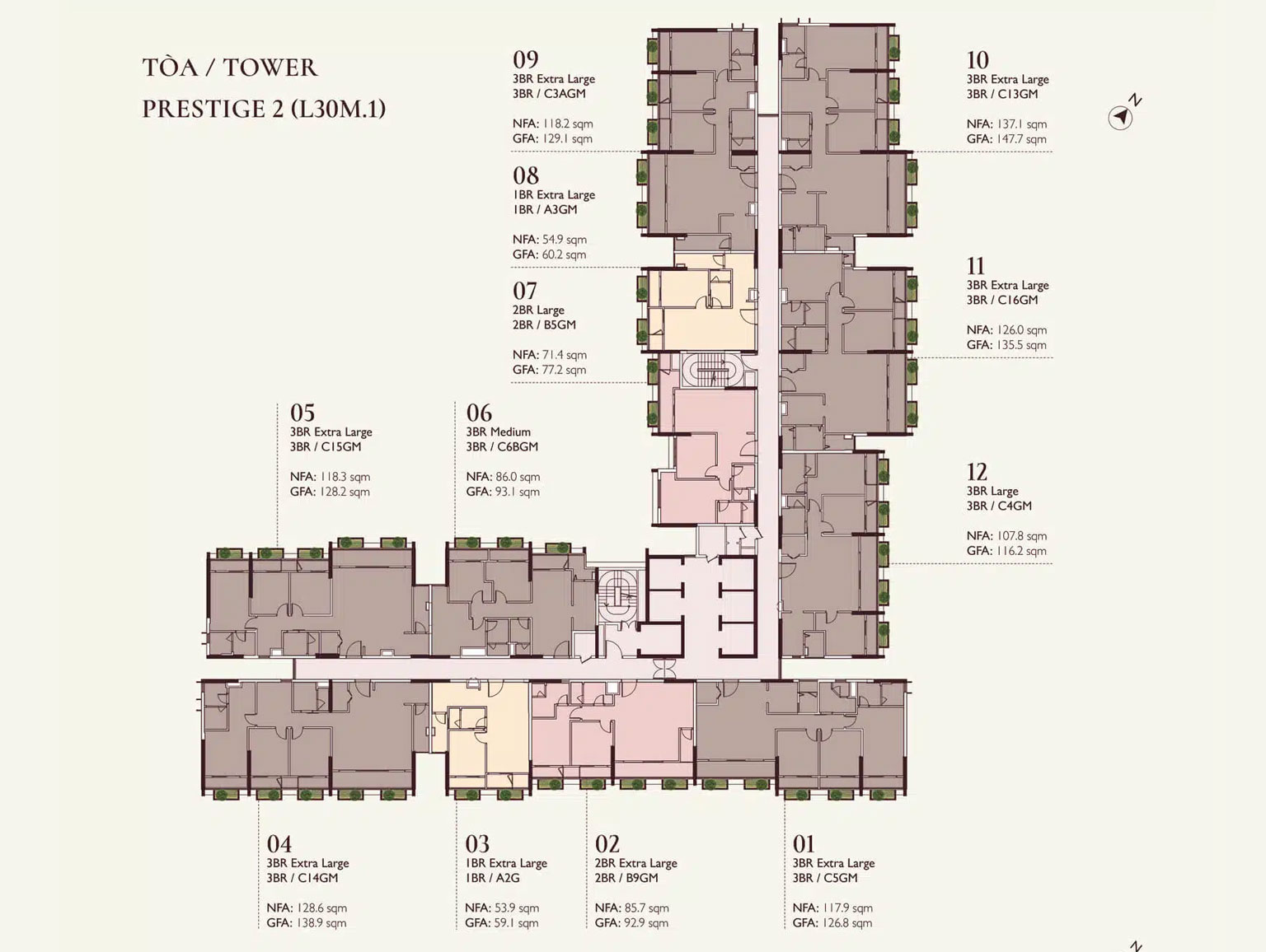 Mặt bằng toà P2 tầng 13