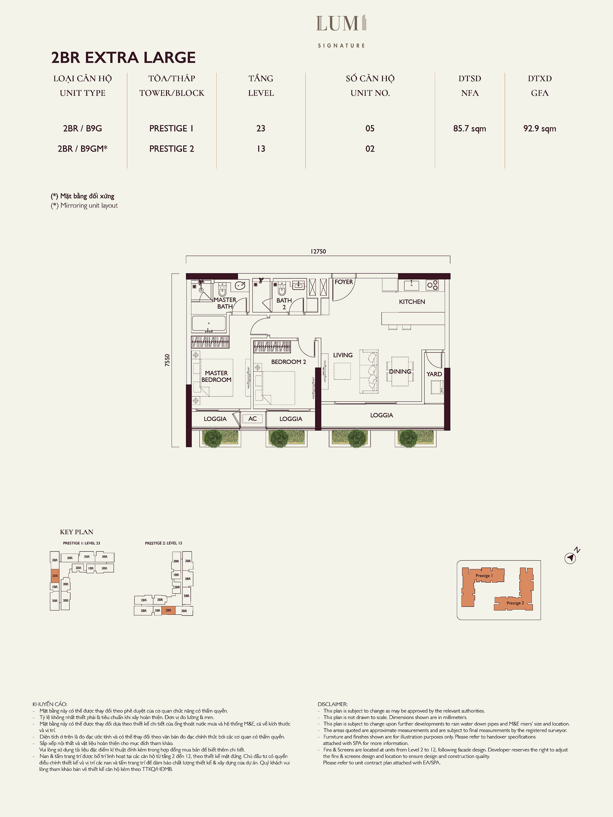 Mặt bằng căn hộ 2PN Extra Large