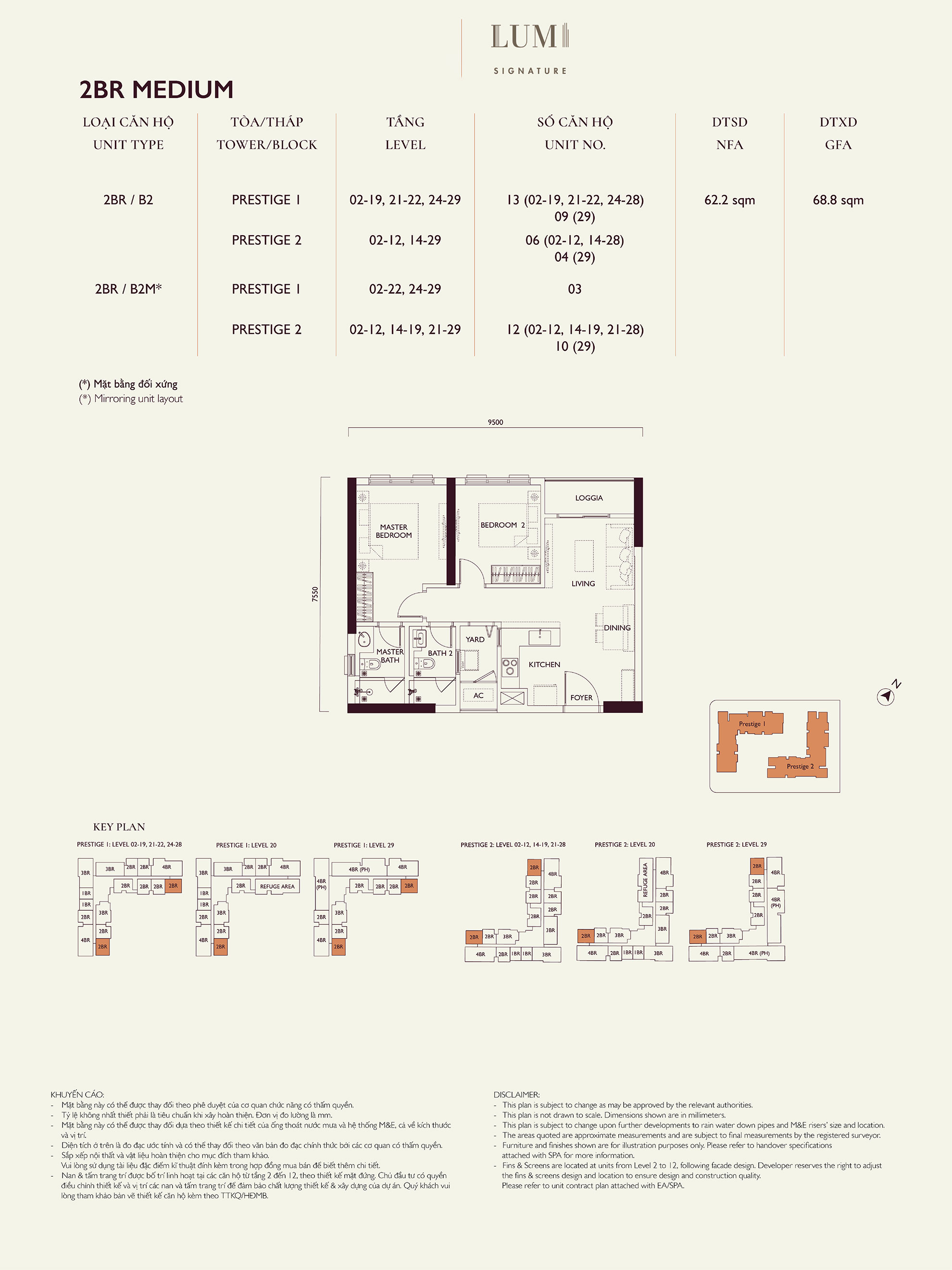 Mặt bằng căn hộ 2PN Medium Loại 2