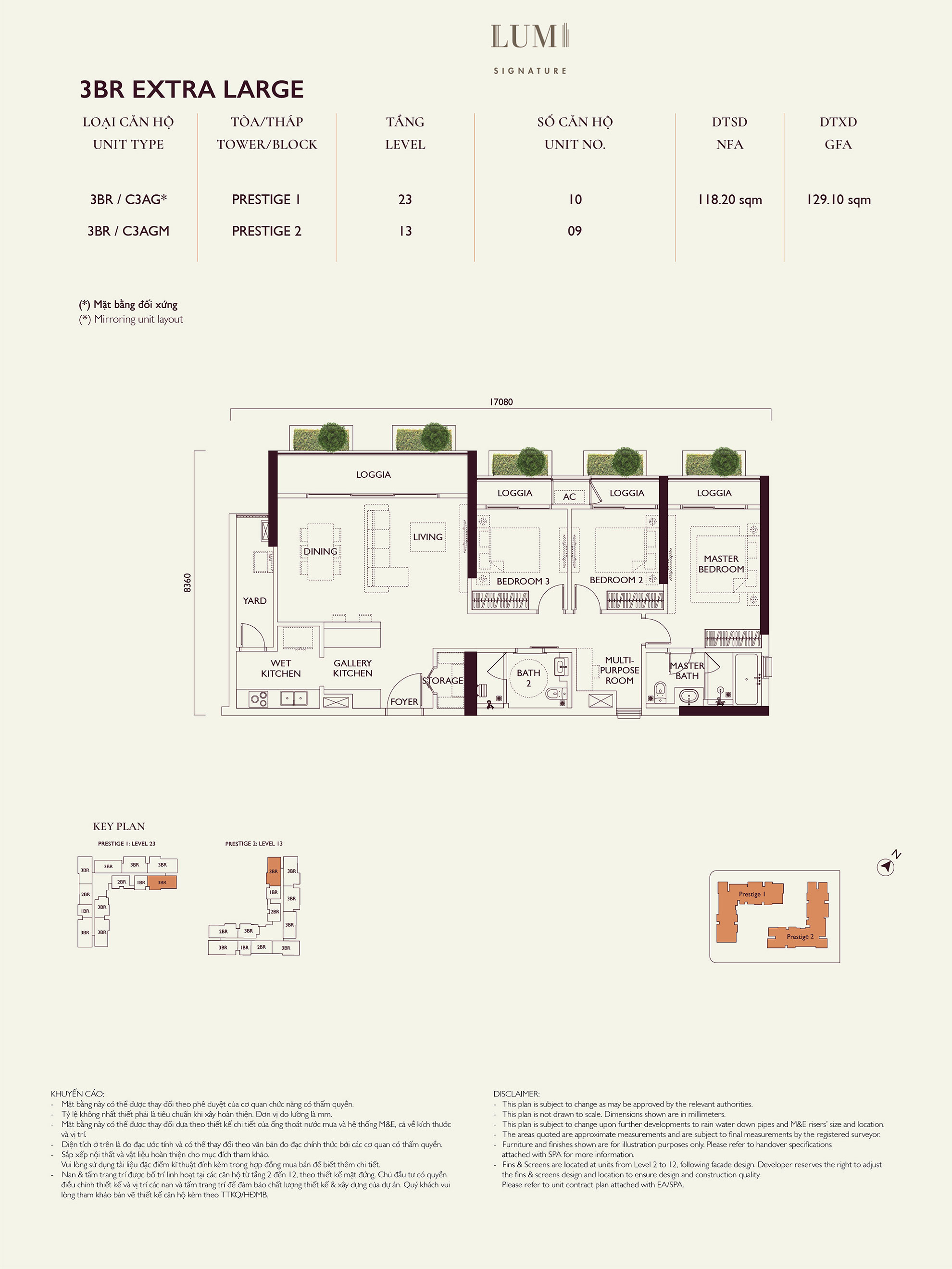 Mặt bằng căn hộ 3PN Extra Large Loại 1