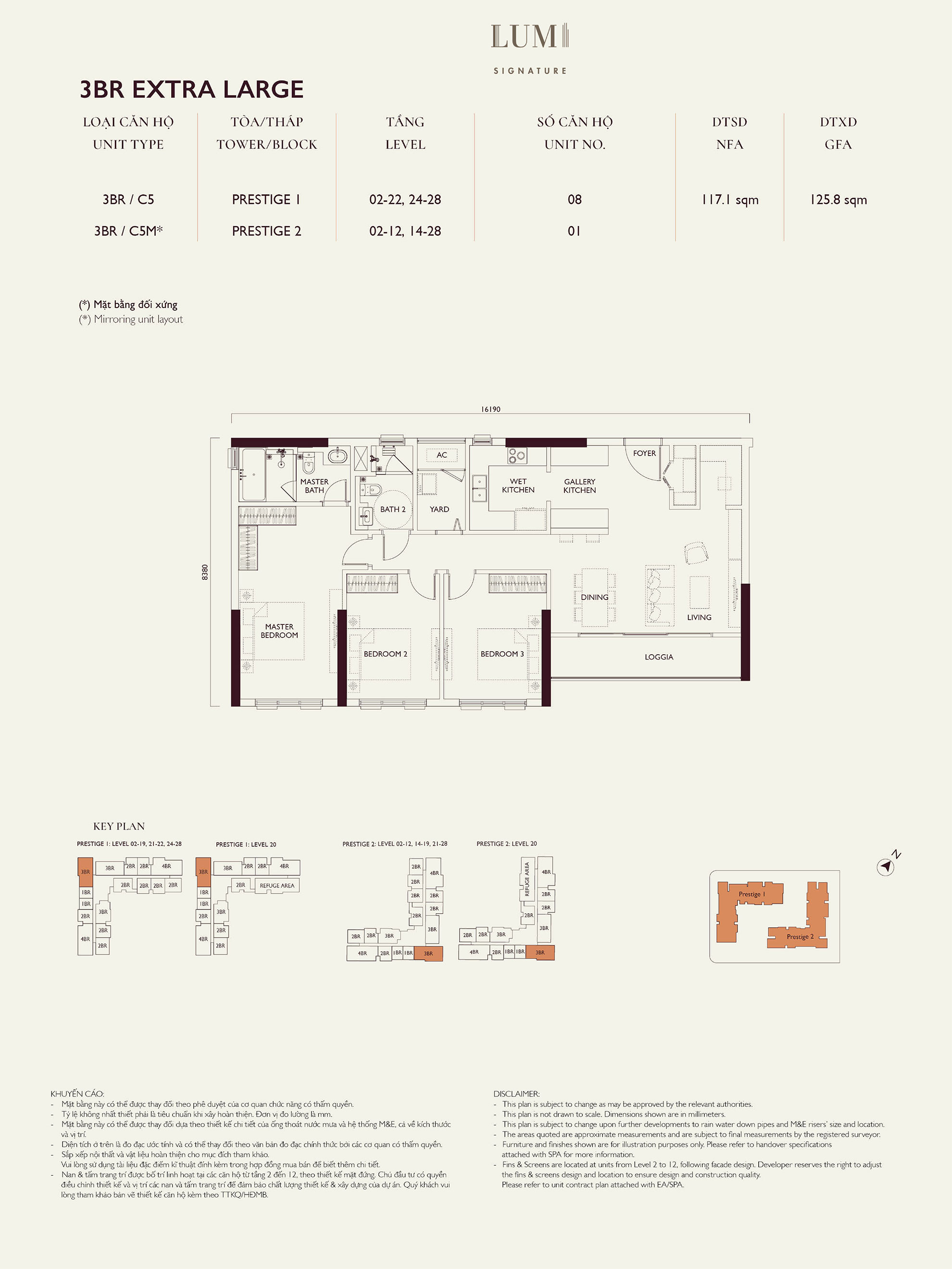 Mặt bằng căn hộ 3PN Extra Large Loại 2