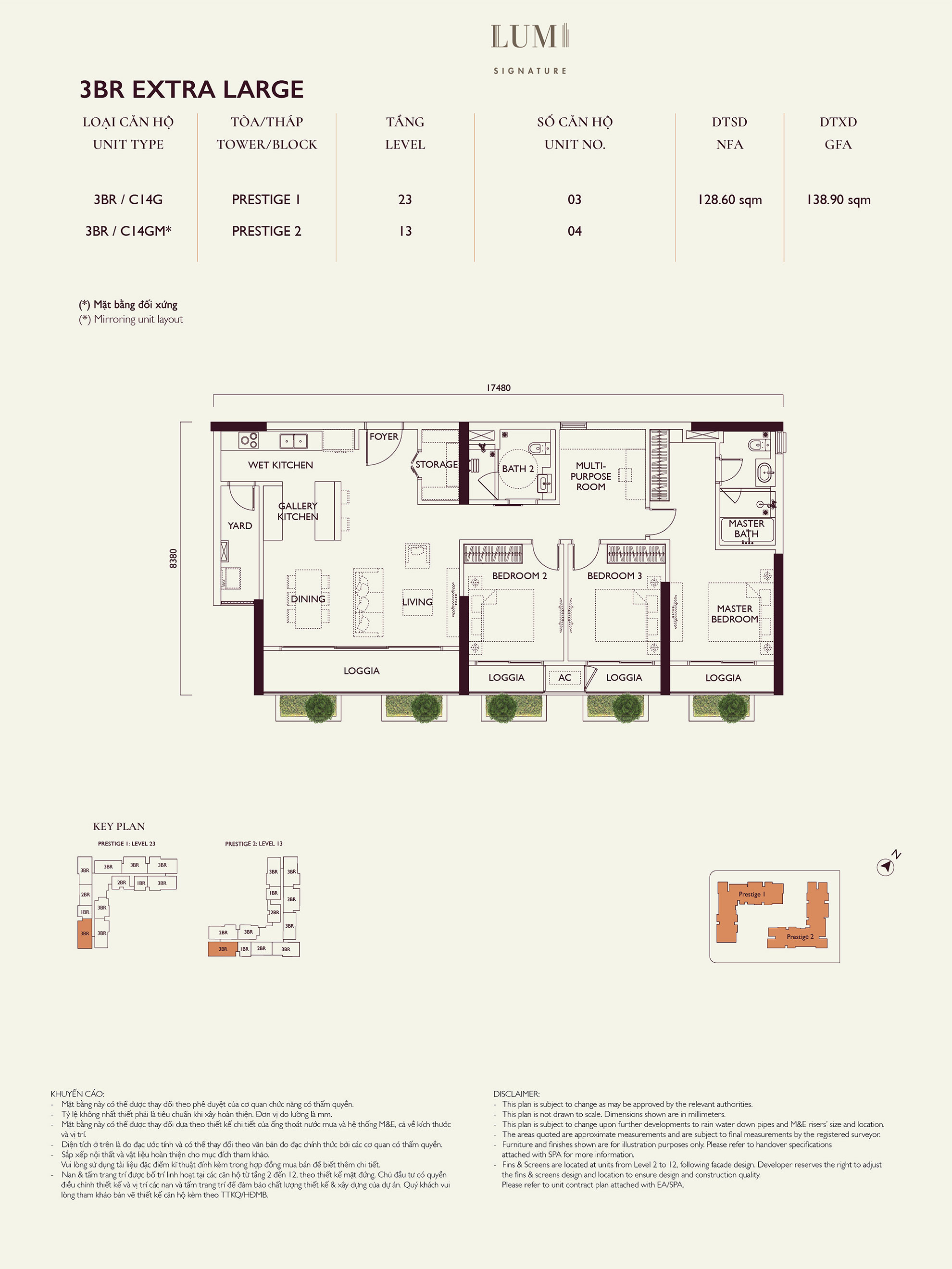 Mặt bằng căn hộ 3PN Extra Large Loại 5