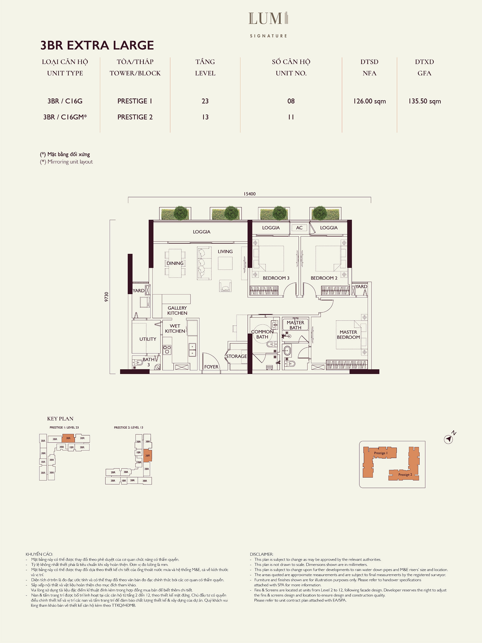 Mặt bằng căn hộ 3PN Extra Large Loại 7