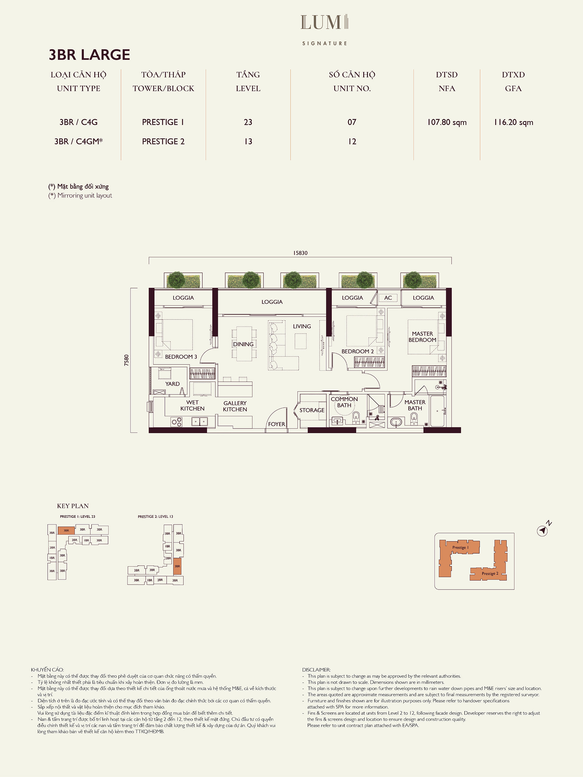 Mặt bằng căn hộ 3PN Large Loại 2