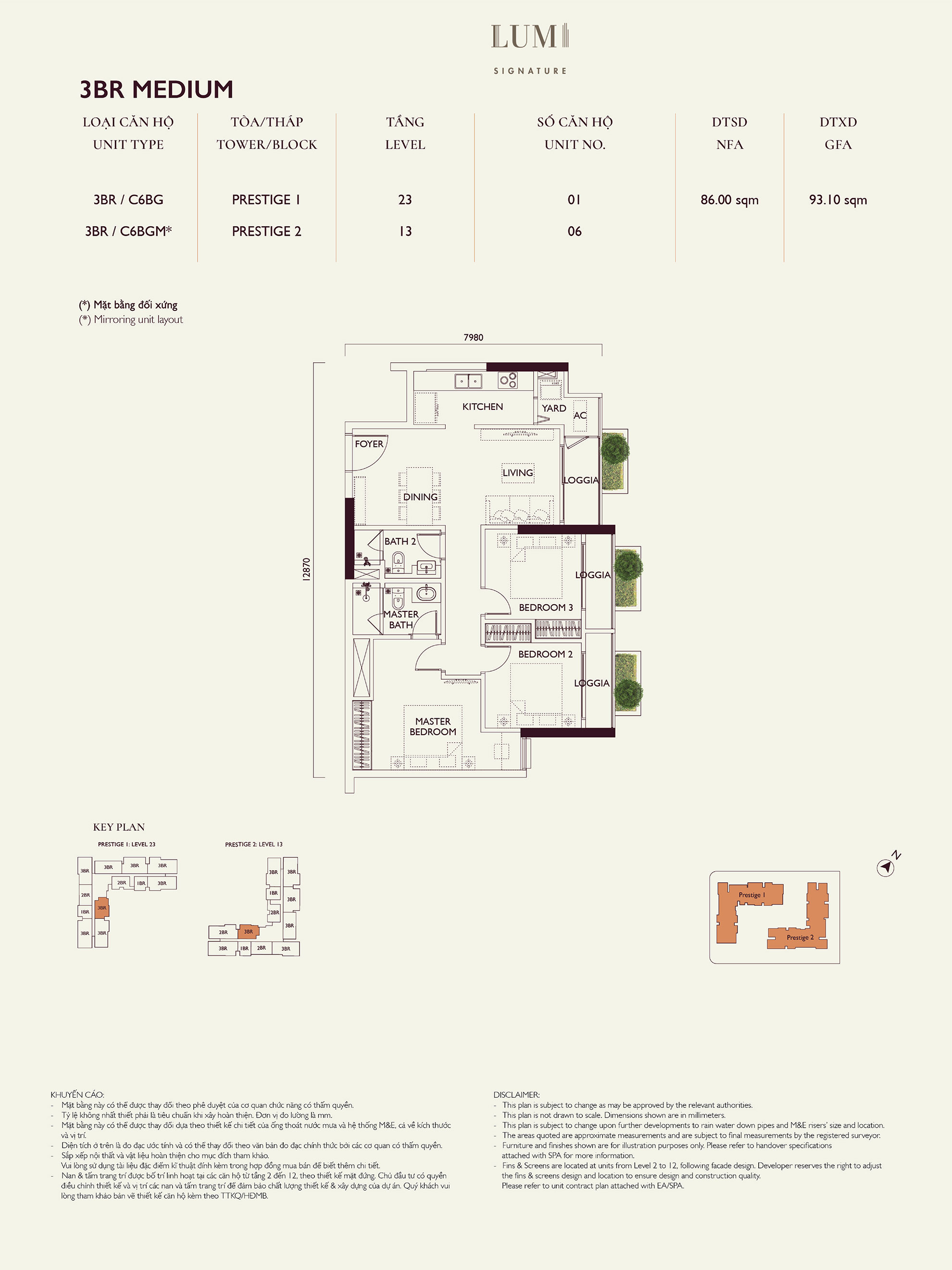 Mặt bằng căn hộ 3PN Medium Loại 2