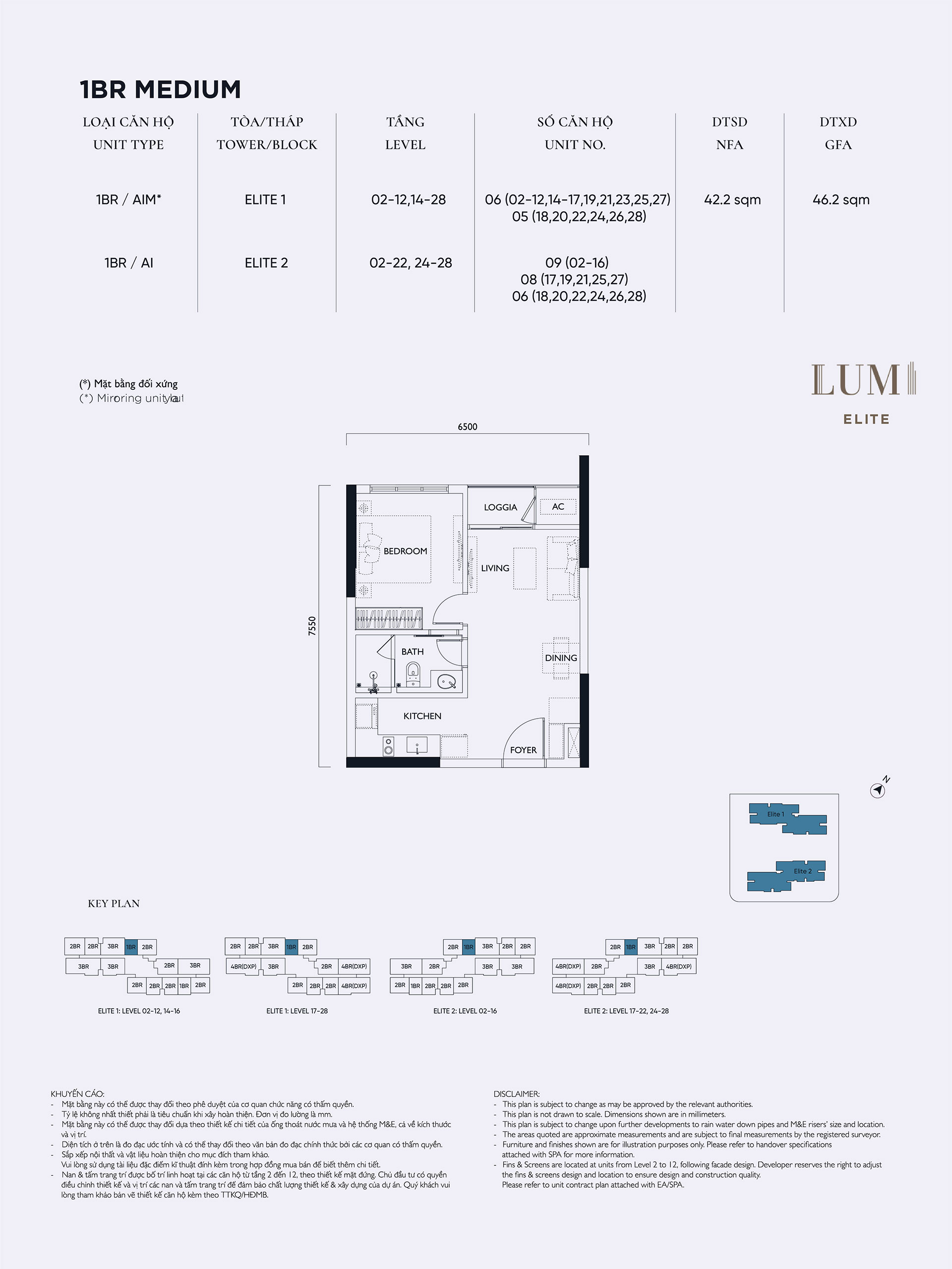 Mặt bằng căn hộ 1PN Medium