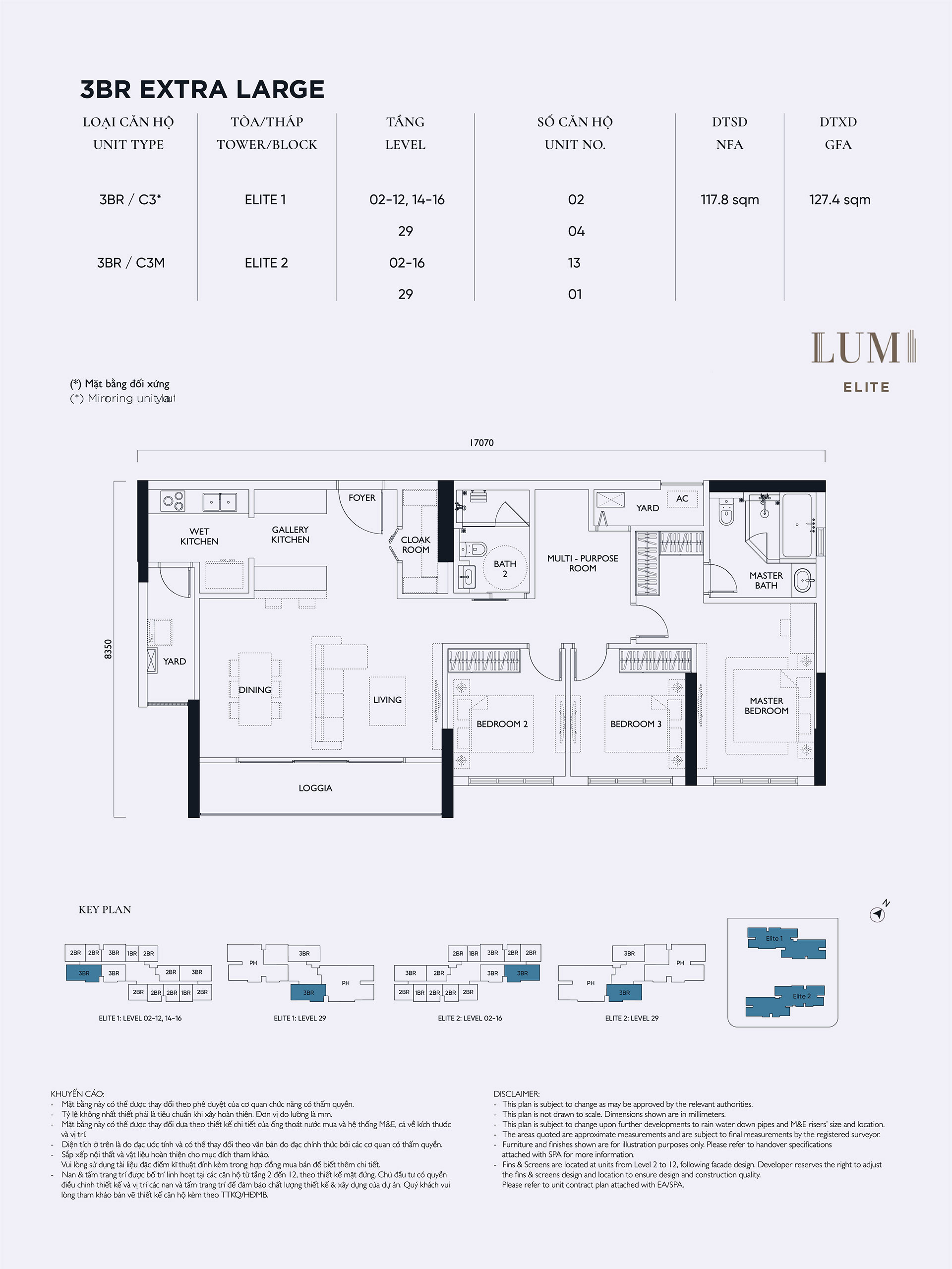 Mặt bằng căn hộ 3PN Extra Large