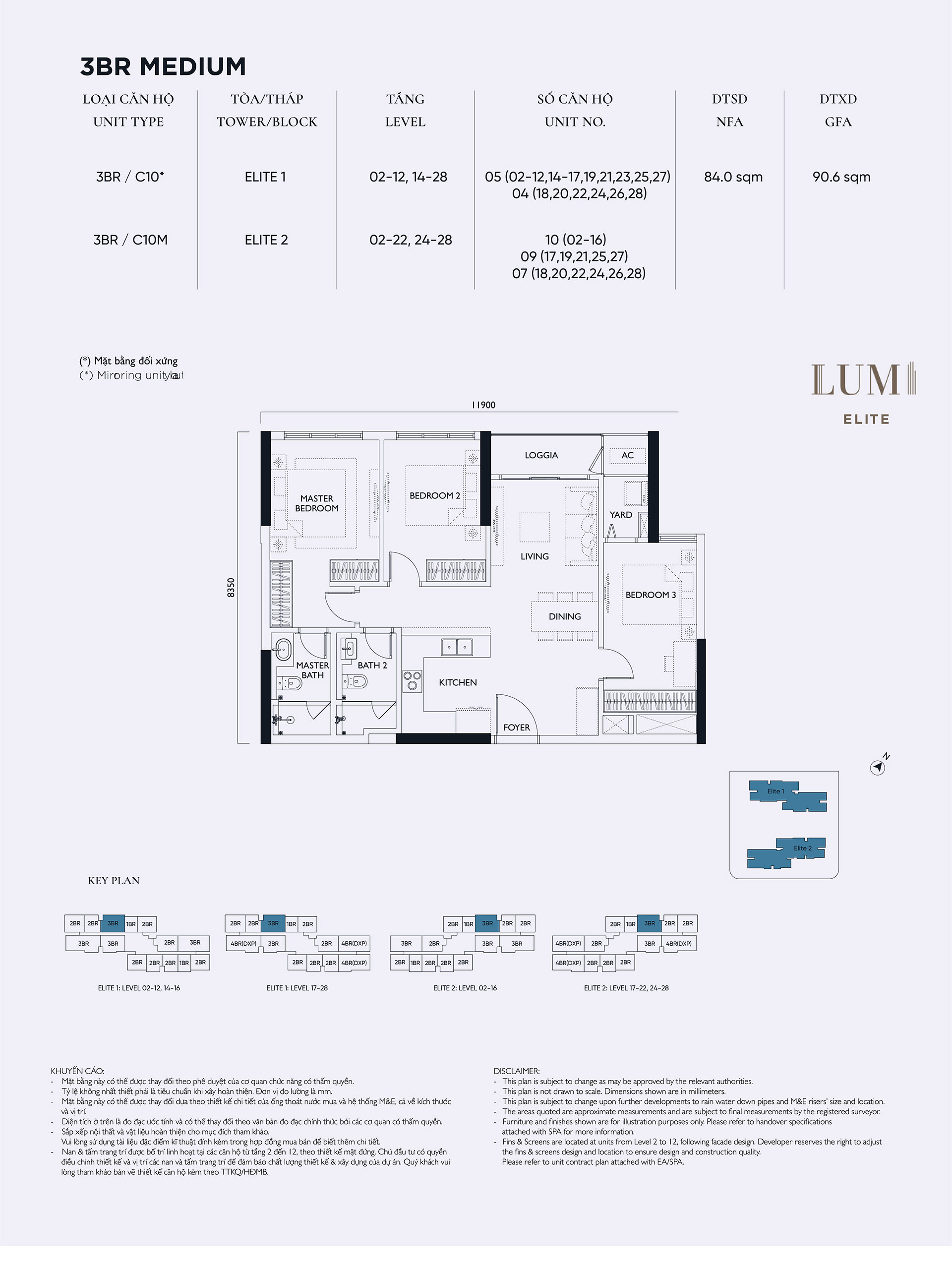 Mặt bằng căn hộ 3PN Medium