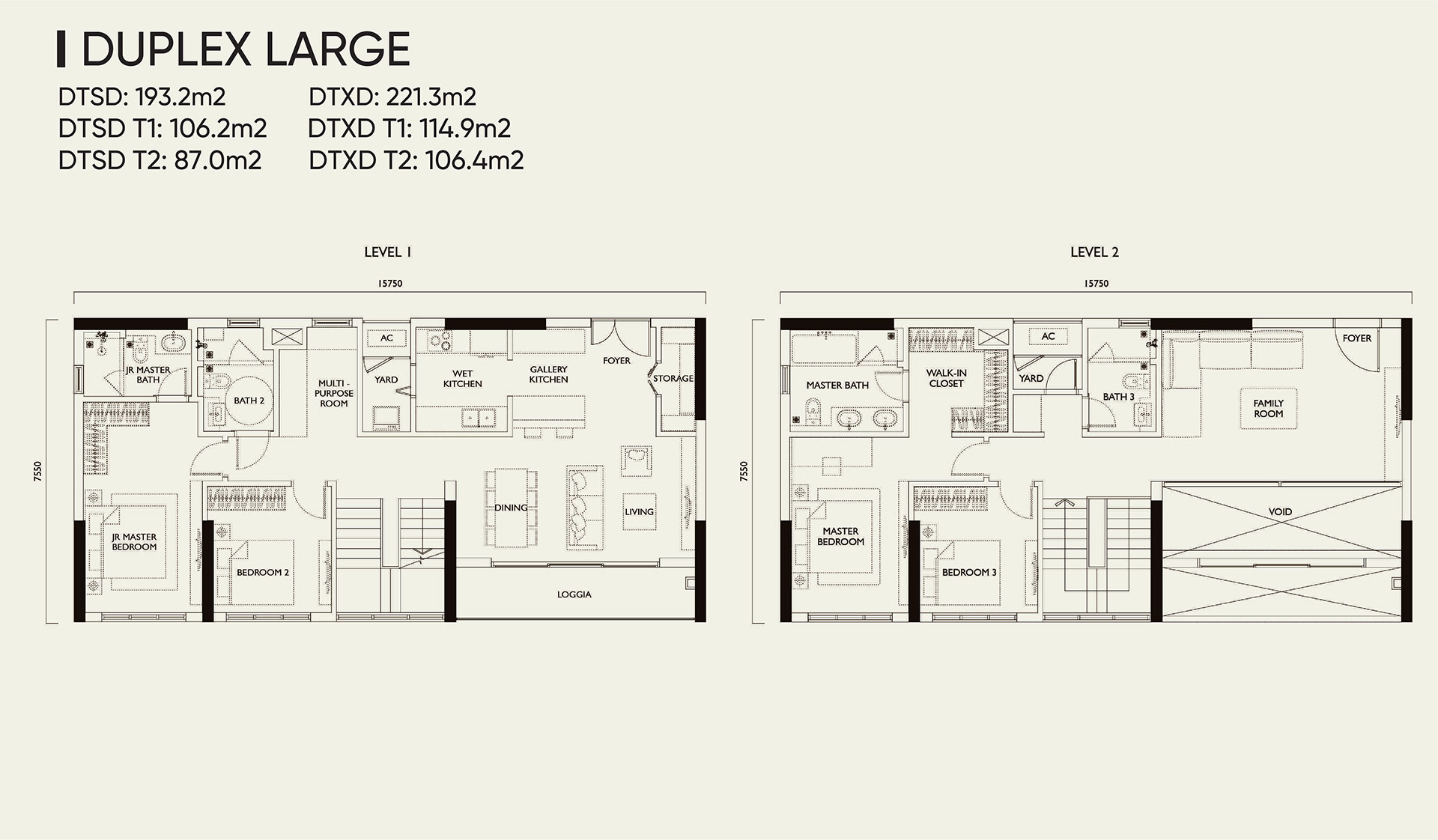 Mặt bằng căn hộ Duplex Large Loại 1