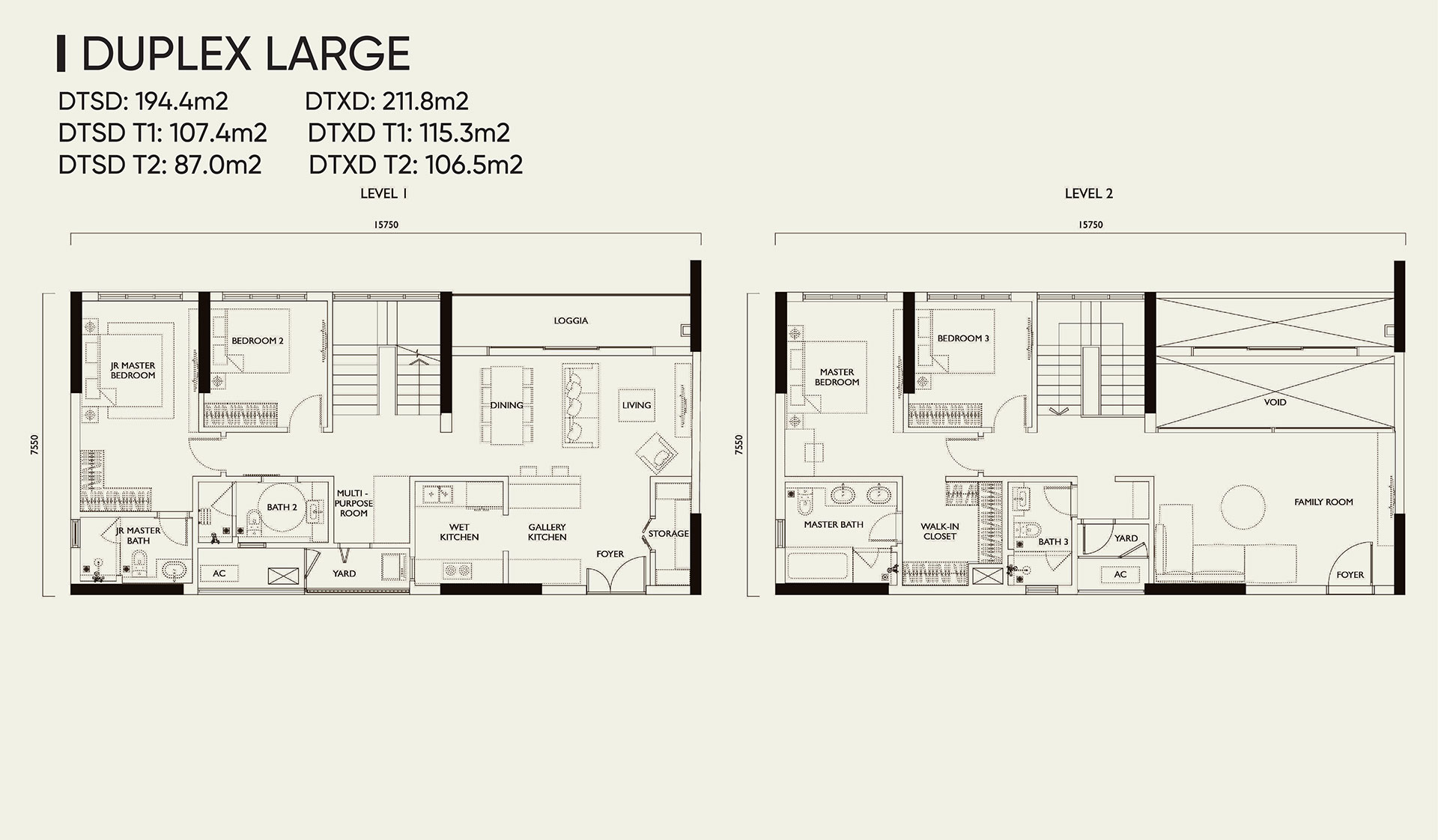 Mặt bằng căn hộ Duplex Large Loại 2