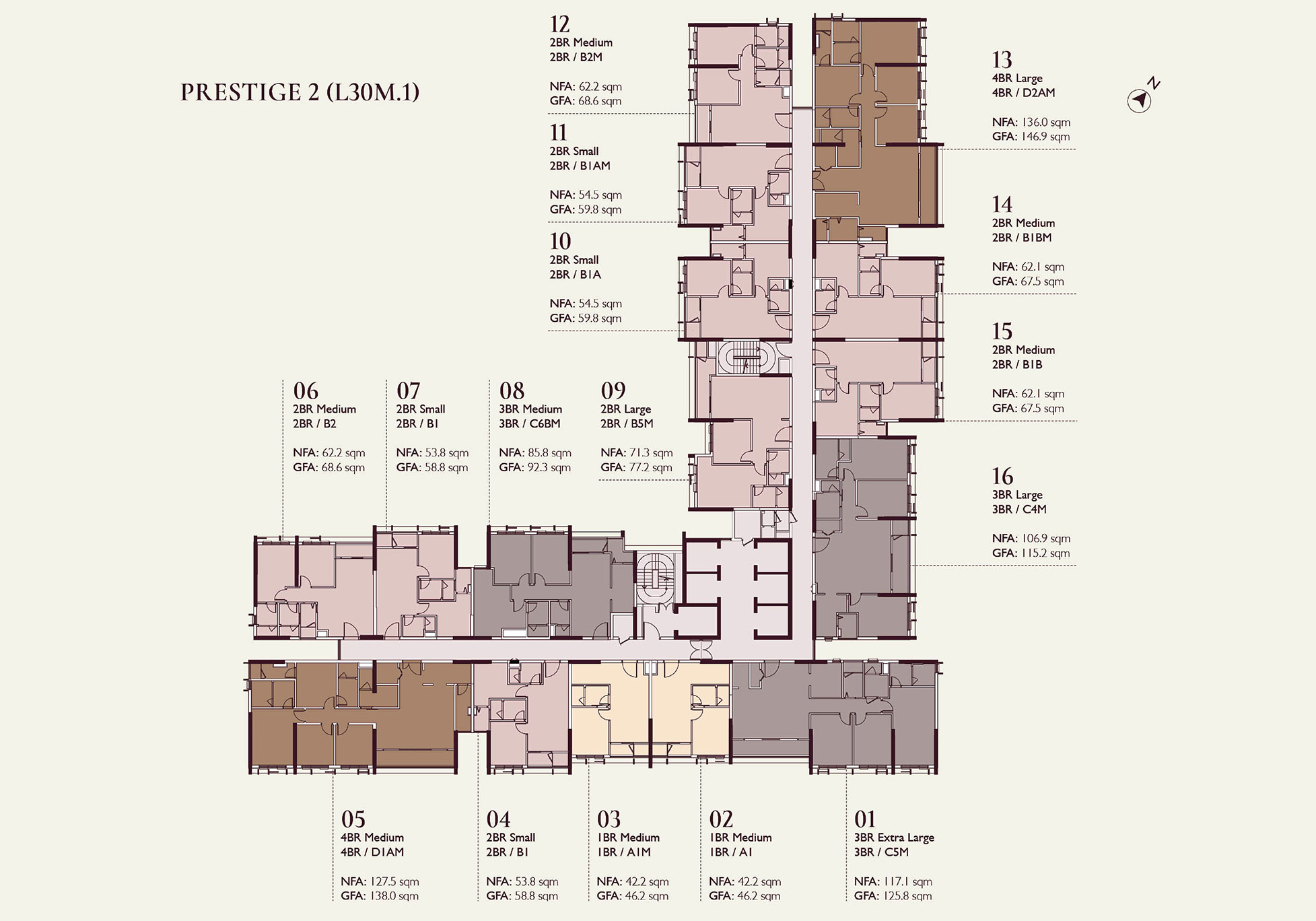 Mặt bằng Tòa Prestige 2 | Tầng 2-12, 14-19, 21-28
