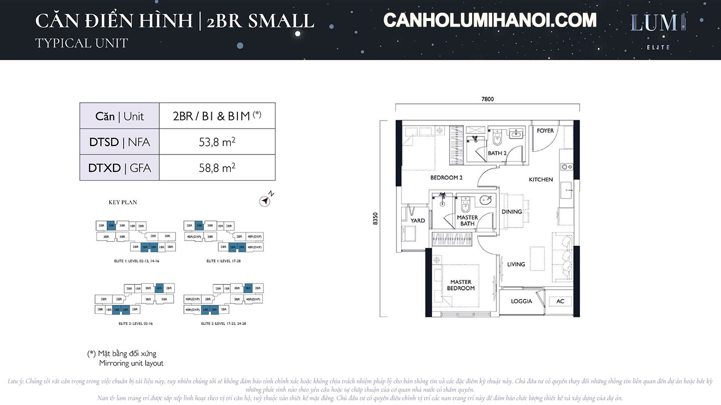 Mặt bằng căn hộ 2BR Small Lumi Elite