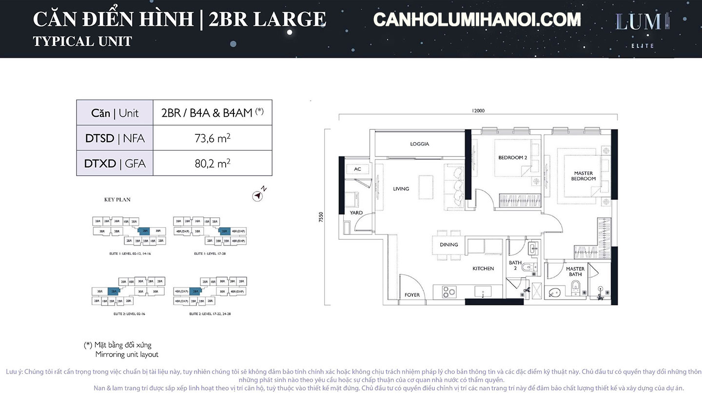 Mặt bằng căn hộ 2BR Large Loại 2 Lumi Elite