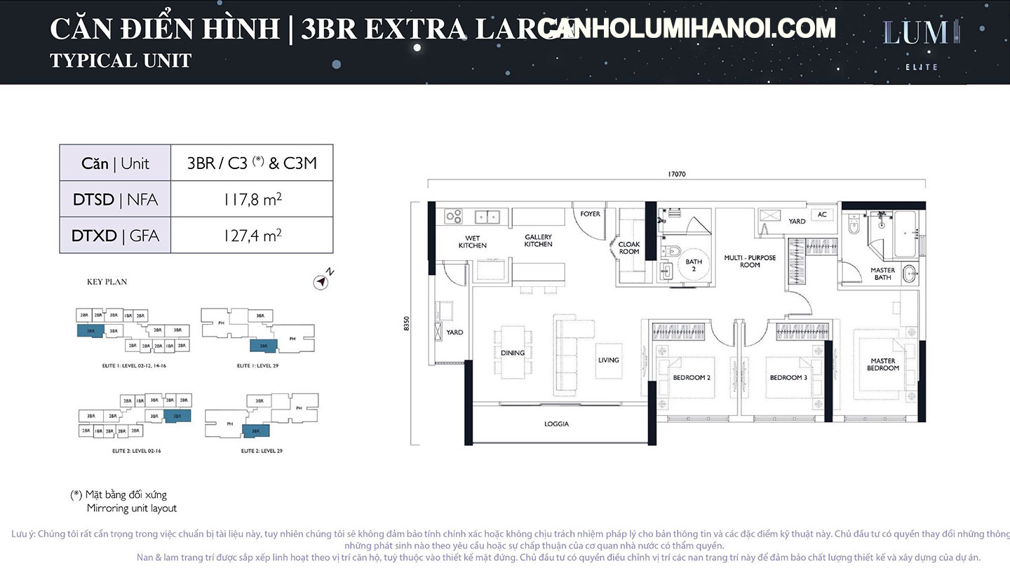 Mặt bằng căn hộ 3BR Extra Large Lumi Elite