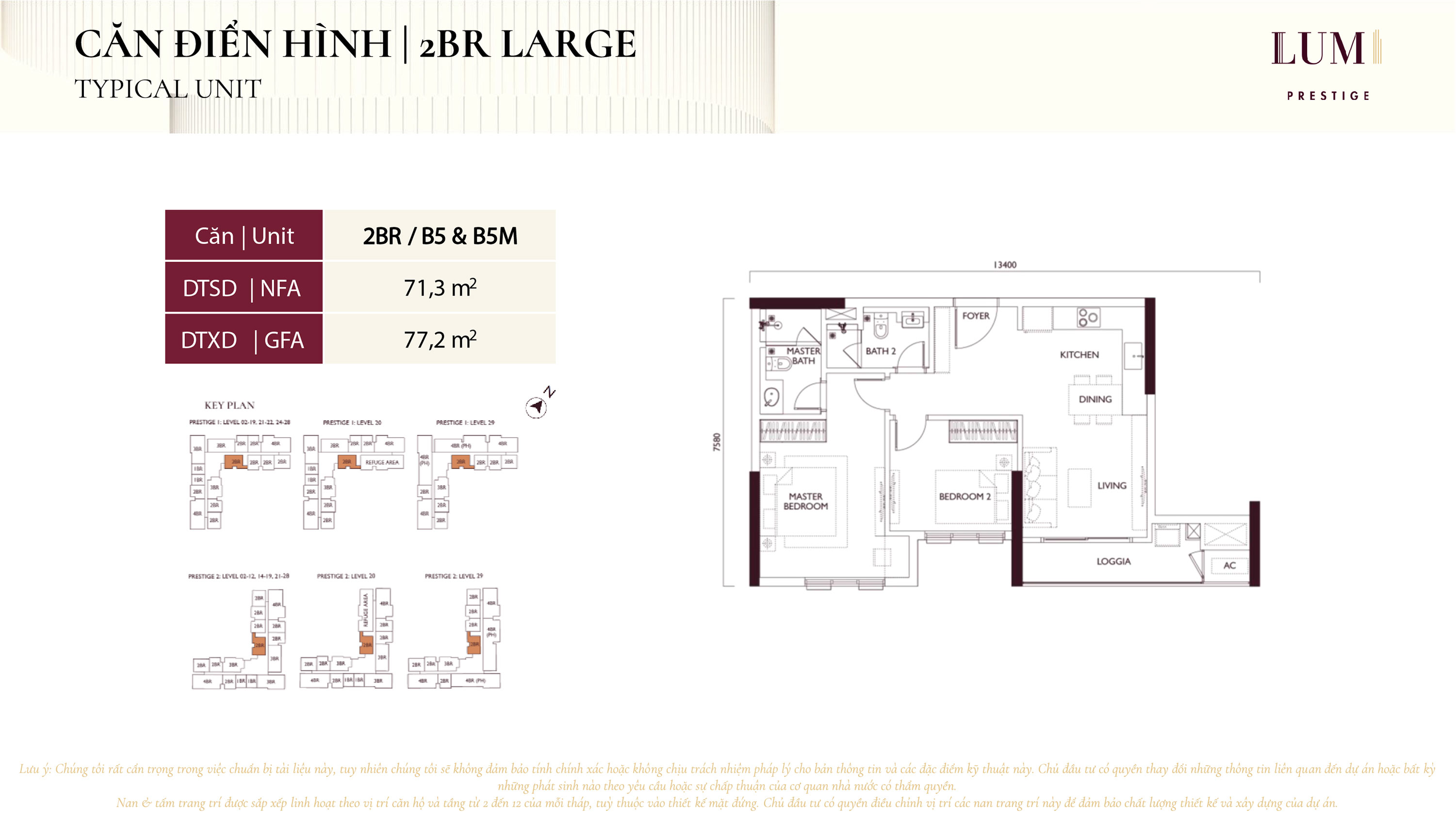 Mặt bằng căn hộ 2BR Large Lumi Prestige