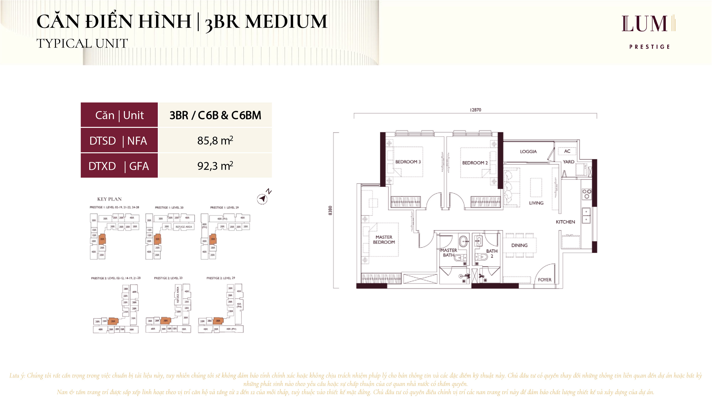 Mặt bằng căn hộ 3BR Medium Lumi Prestige