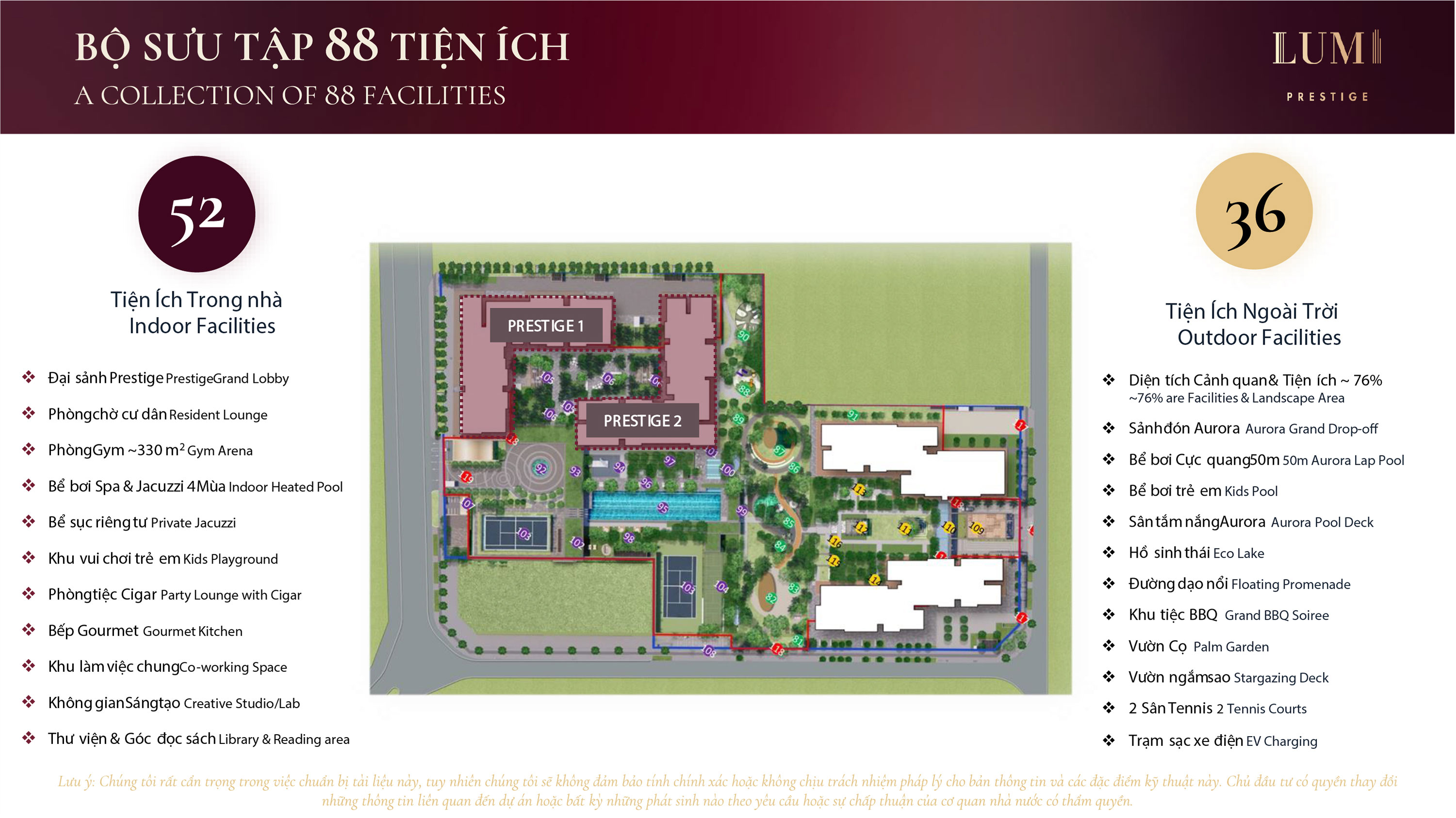 Mặt bằng Tổng hợp 88 tiện ích của Phân khu Prestige Lumi Hanoi