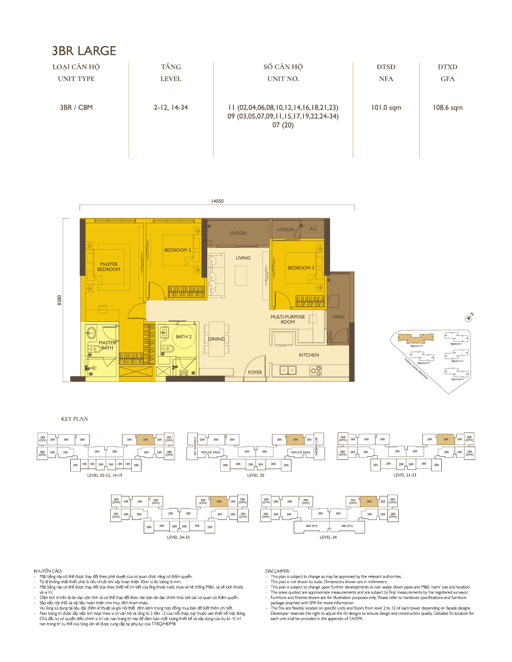 Mặt bằng căn hộ 3PN tòa Signature 6 Loại 6