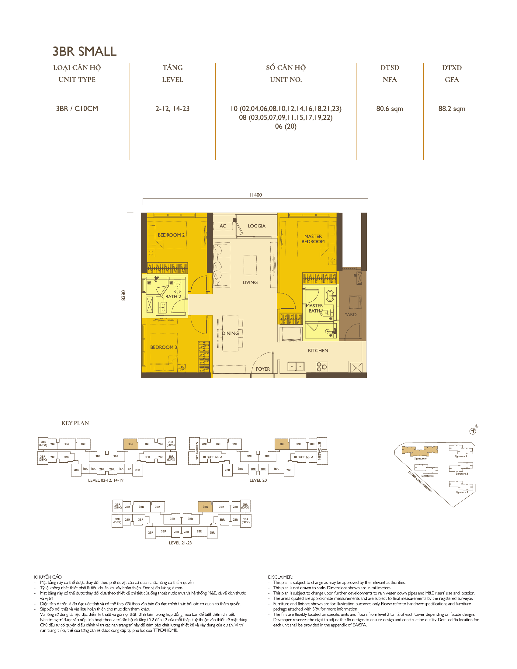 Mặt bằng căn hộ 3PN tòa Signature 6 Loại 10
