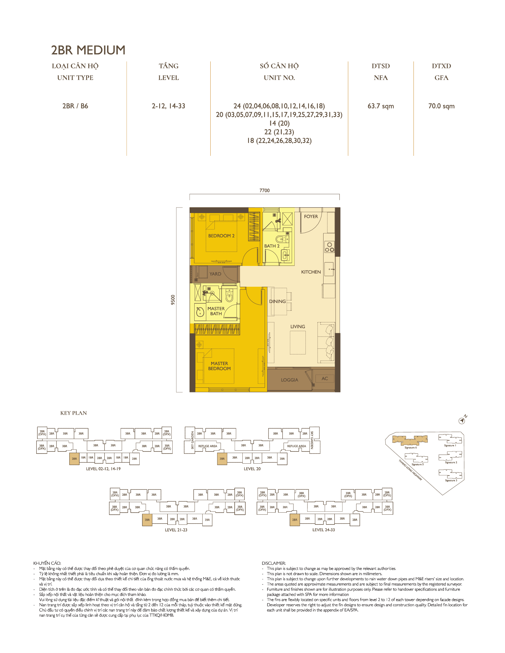Mặt bằng căn hộ 2PN tòa Signature 5 Loại 5