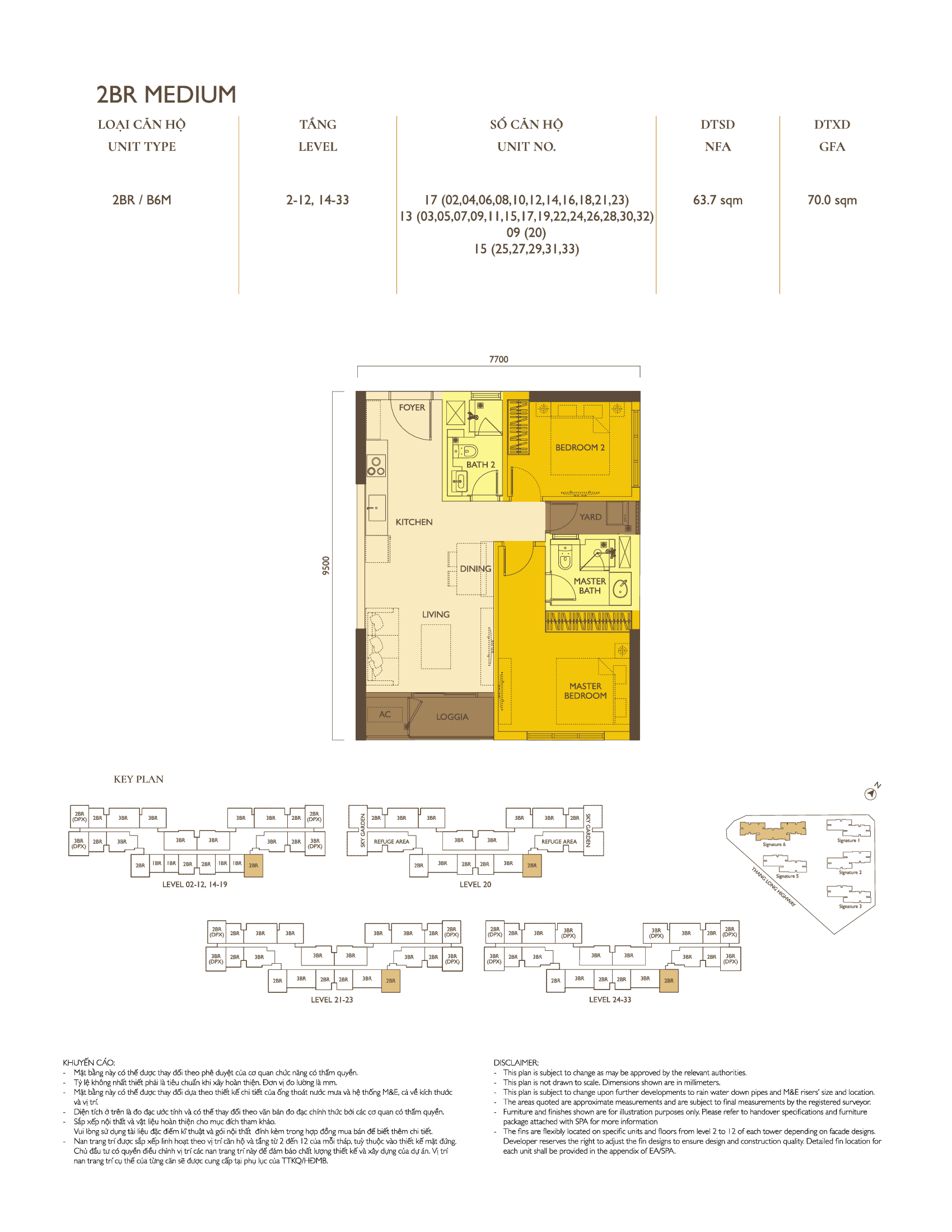 Mặt bằng căn hộ 2PN tòa Signature 5 Loại 6