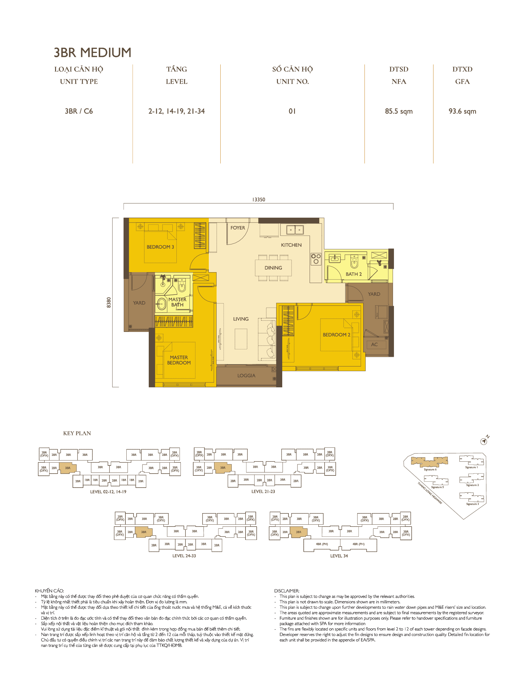 Mặt bằng căn hộ 3PN tòa Signature 6 Loại 1