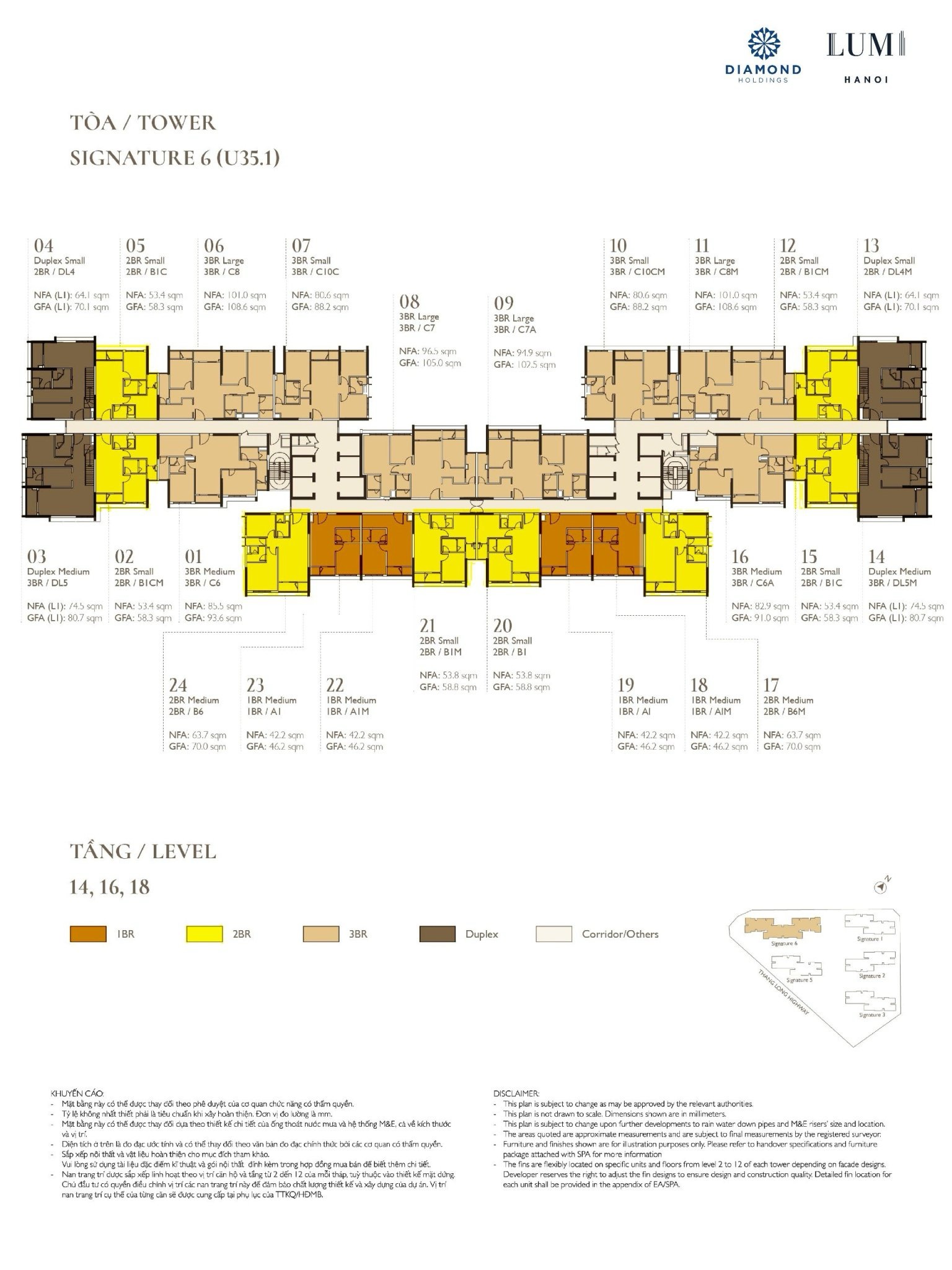 Mặt bằng Signature 6 Tầng 14, 16, 18