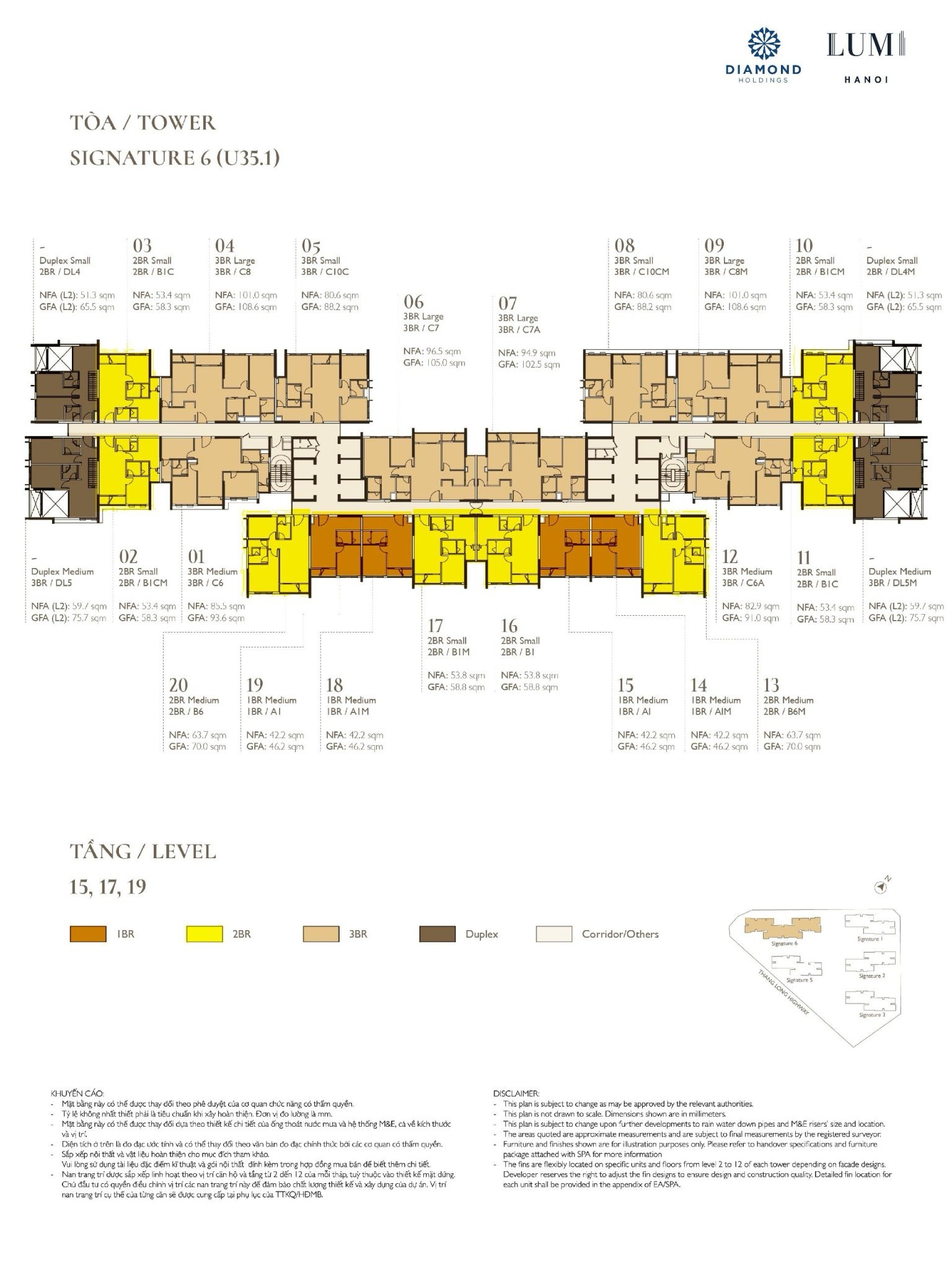 Mặt bằng Signature 6 Tầng 15, 17, 19