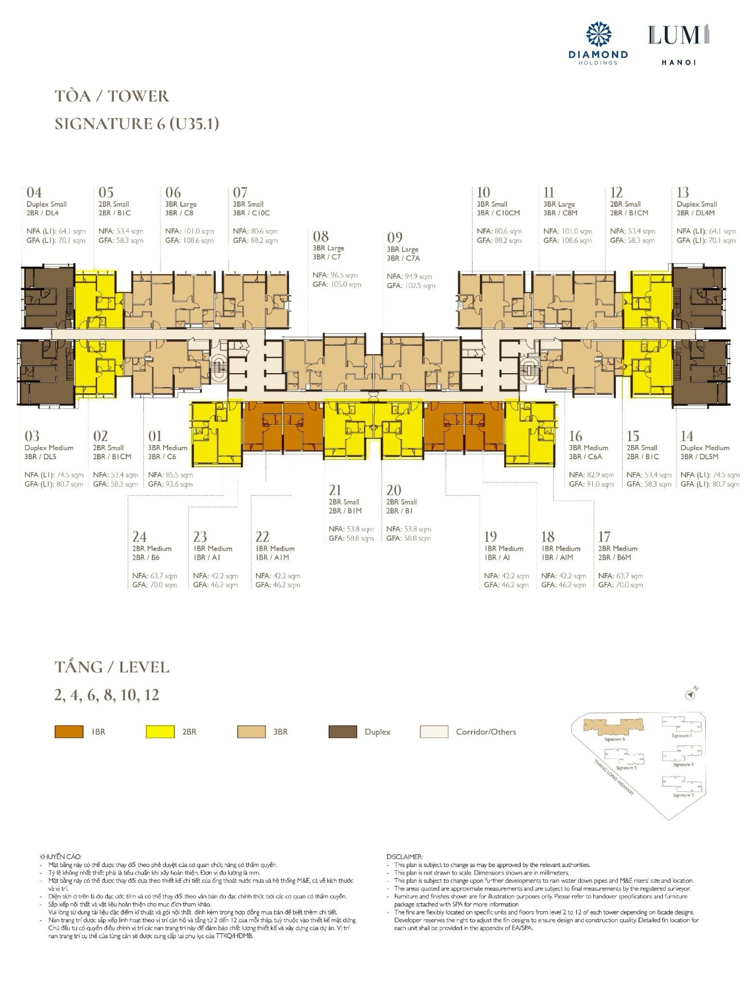 Mặt bằng Signature 6 Tầng 2, 4, 6, 8, 10, 12