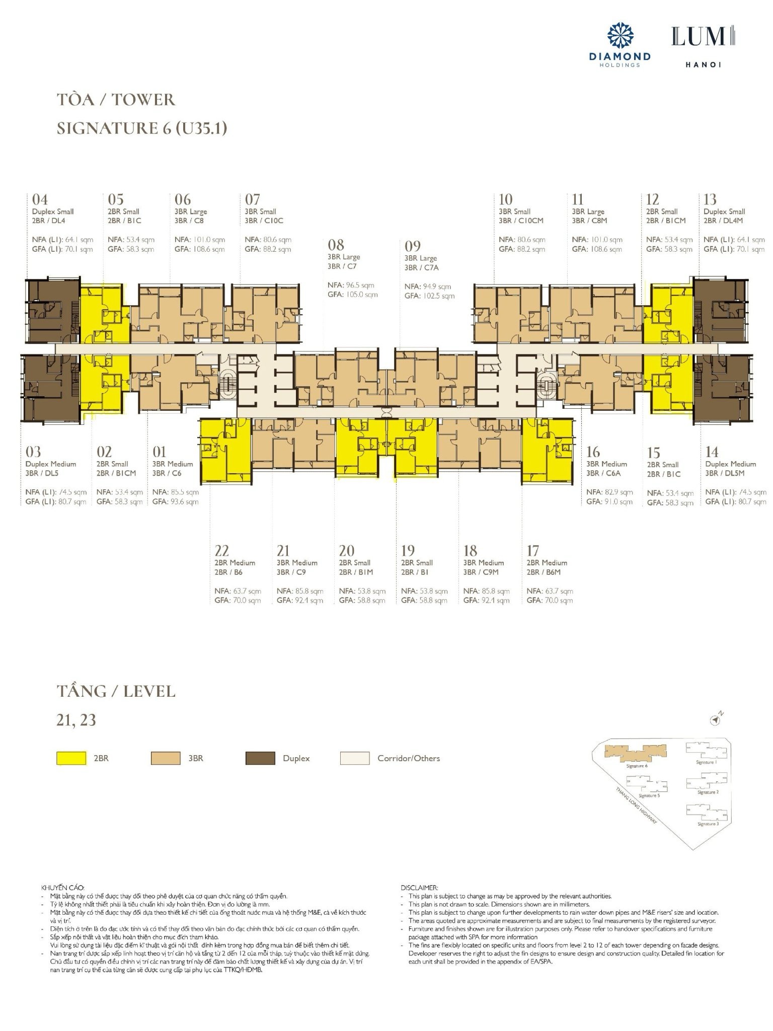 Mặt bằng Signature 6 Tầng 21, 23