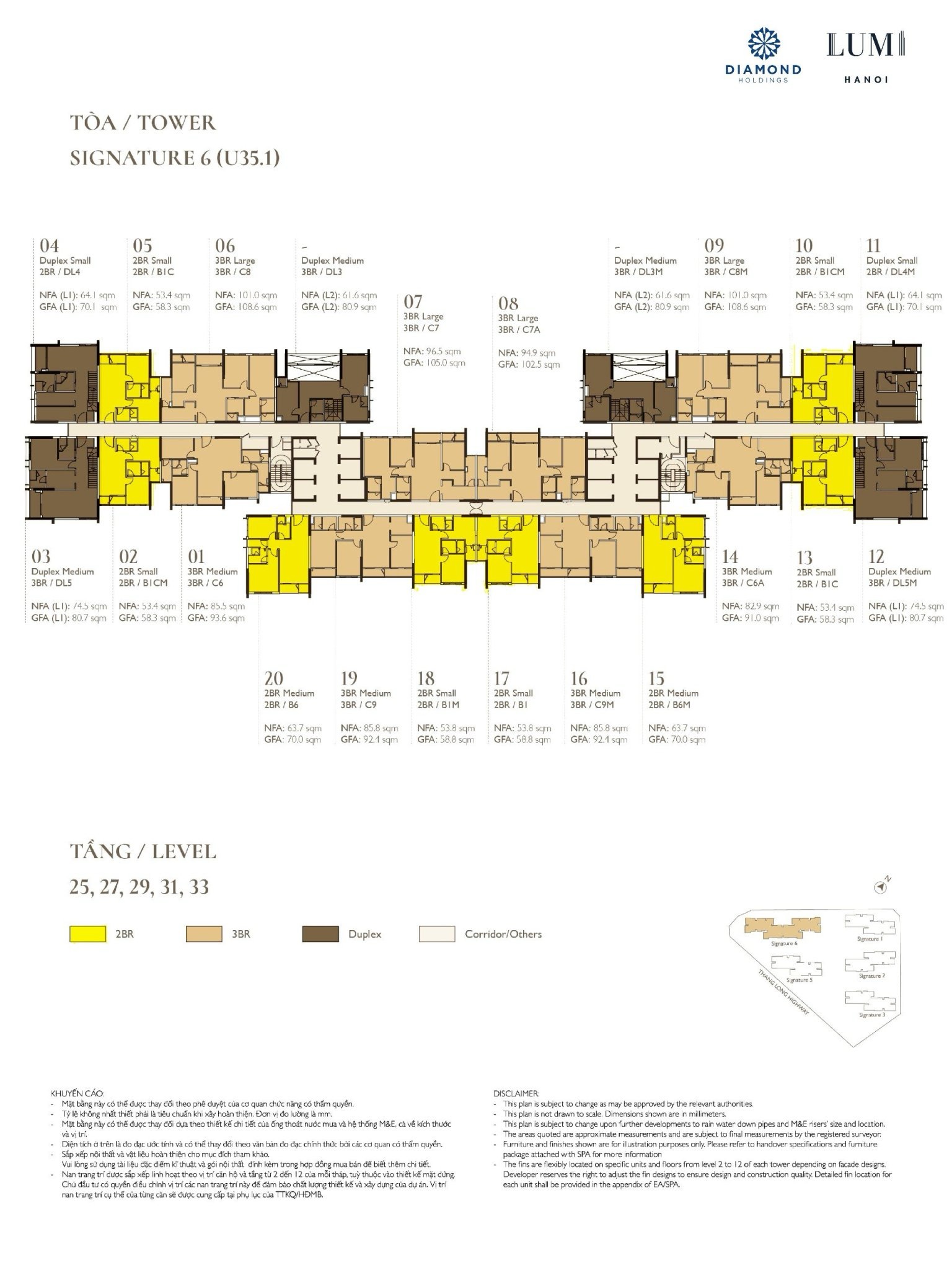 Mặt bằng Signature 6 Tầng 25, 27, 29, 31, 33
