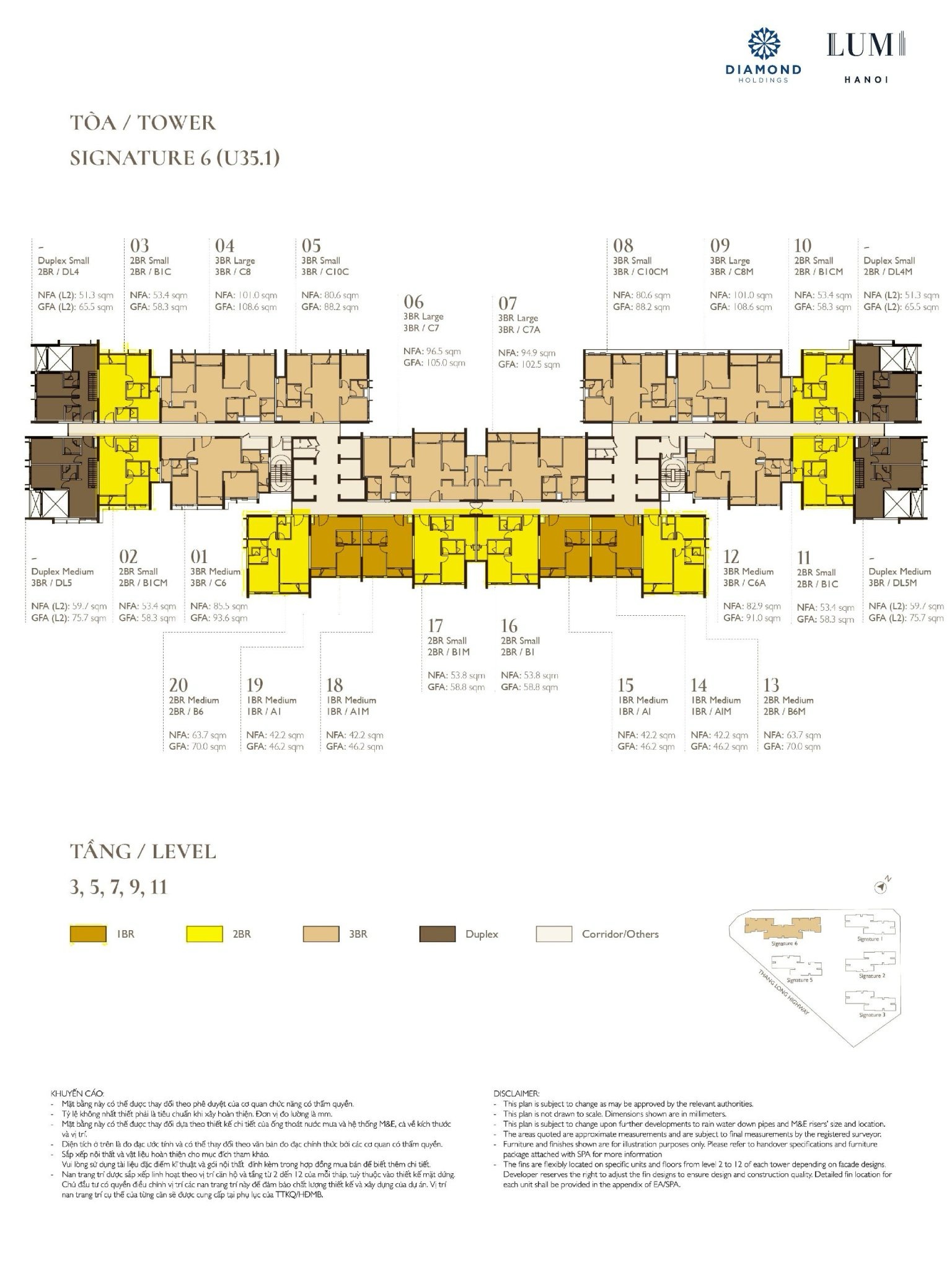 Mặt bằng Signature 6 Tầng 3, 5, 7, 9, 11